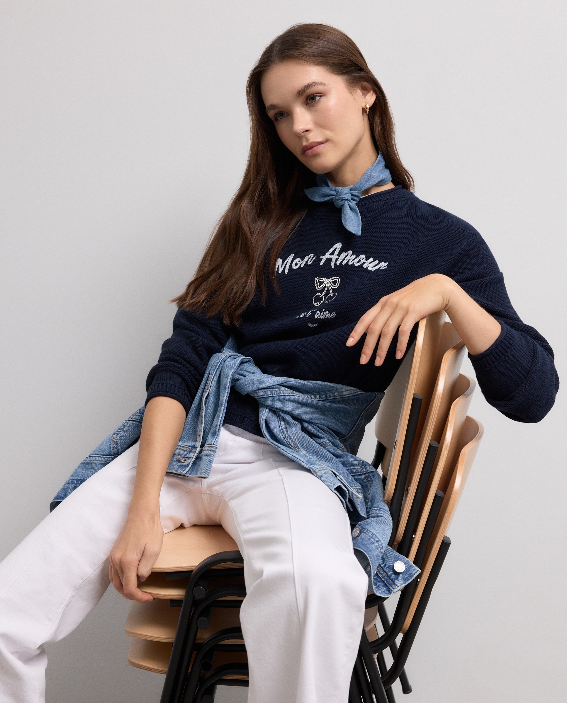 Camisola de malha com manga comprida Azul-marinho-1