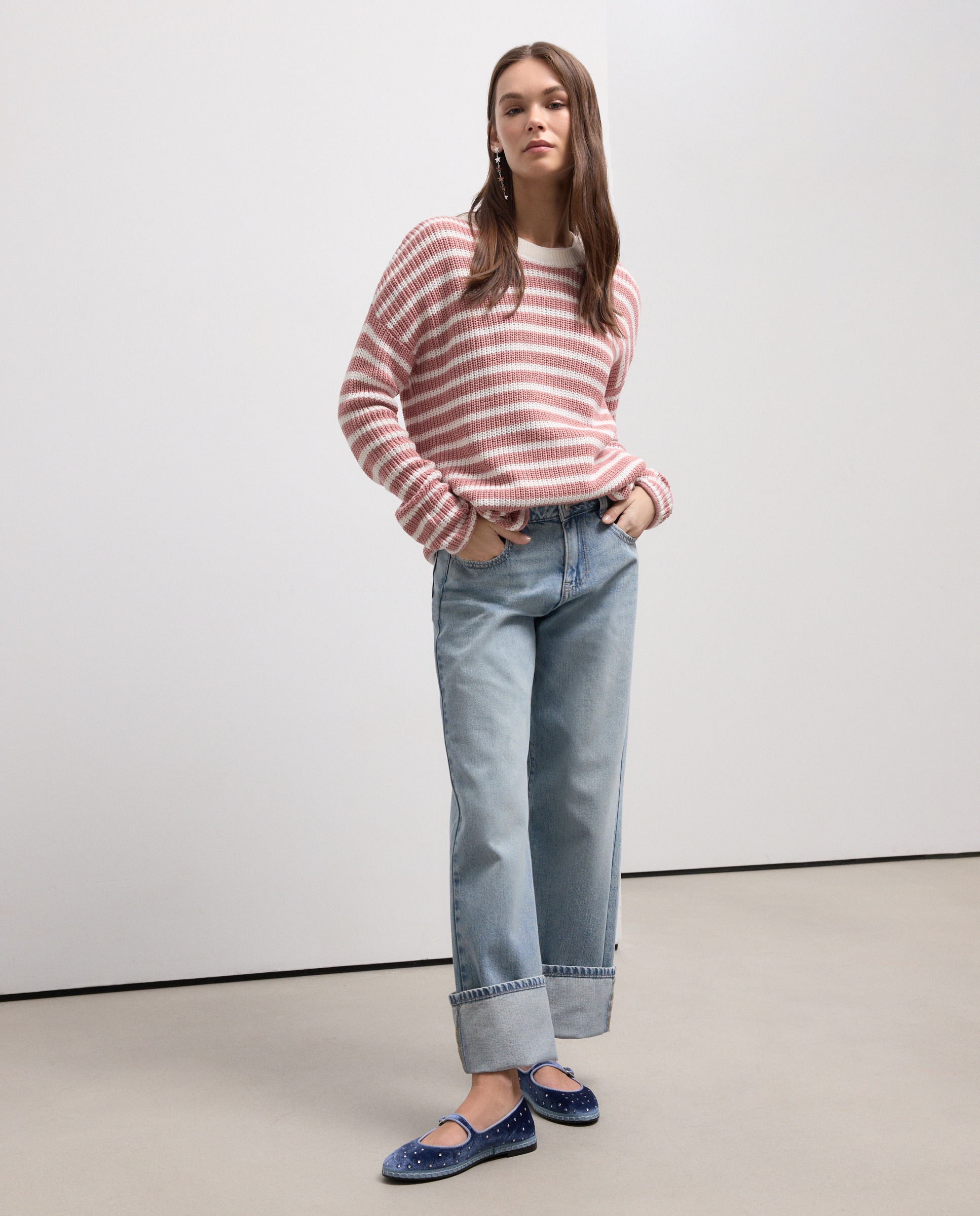 Camisola de Malha de Manga Comprida Oversize 220 Rosa Pálido-2