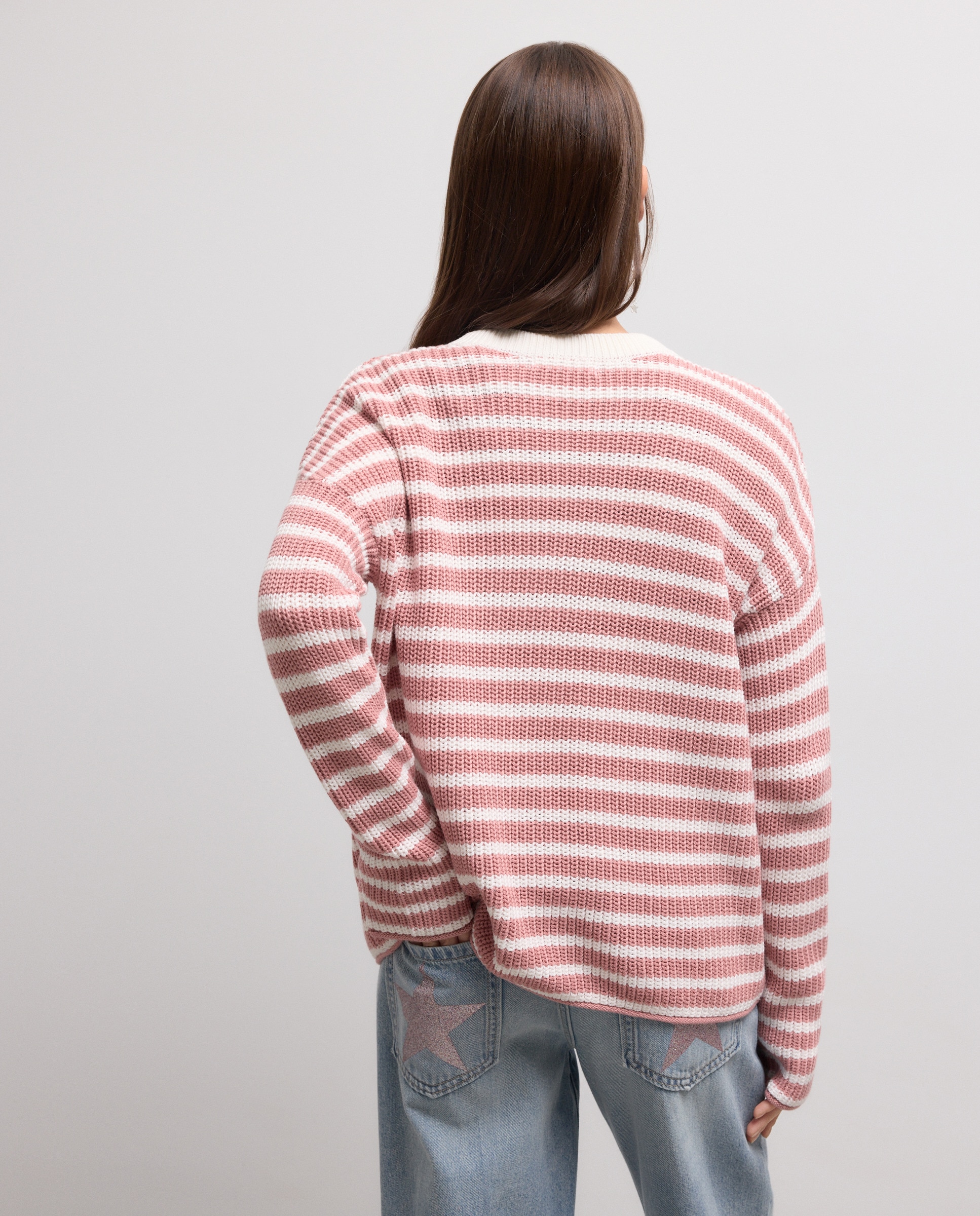 Camisola de Malha de Manga Comprida Oversize 220 Rosa Pálido-3