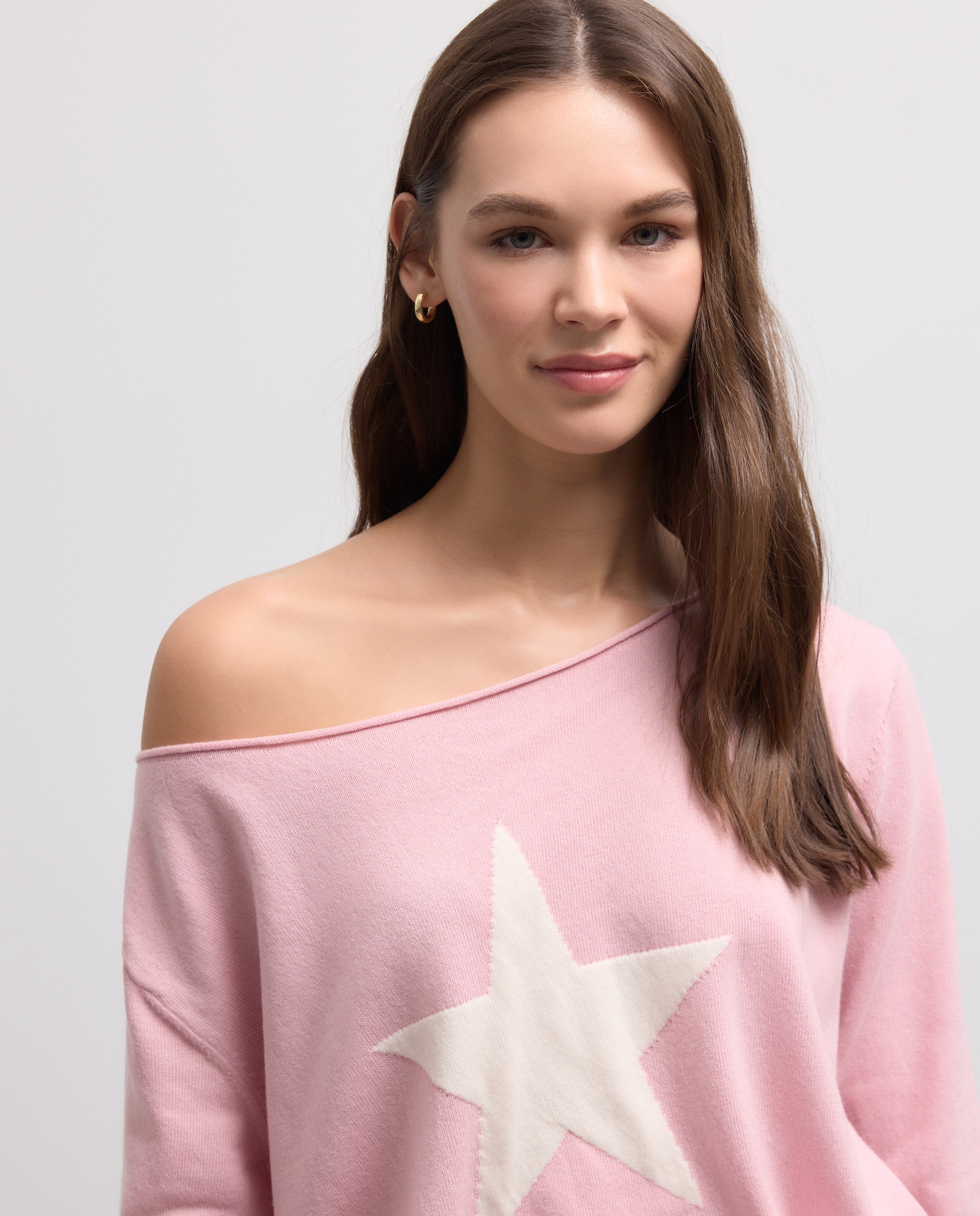 Camisola de Malha com Estrela Oversize 200 Rosa-2