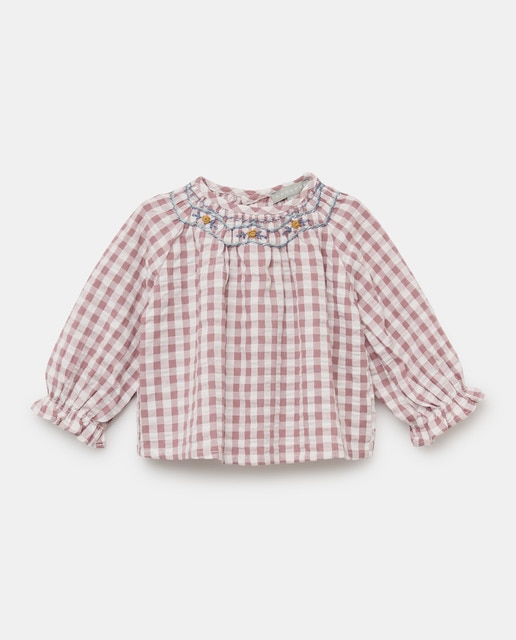 Imagem 0 de Blusa de Bebé em Seersucker com Manga Comprida e Bordado à Mão