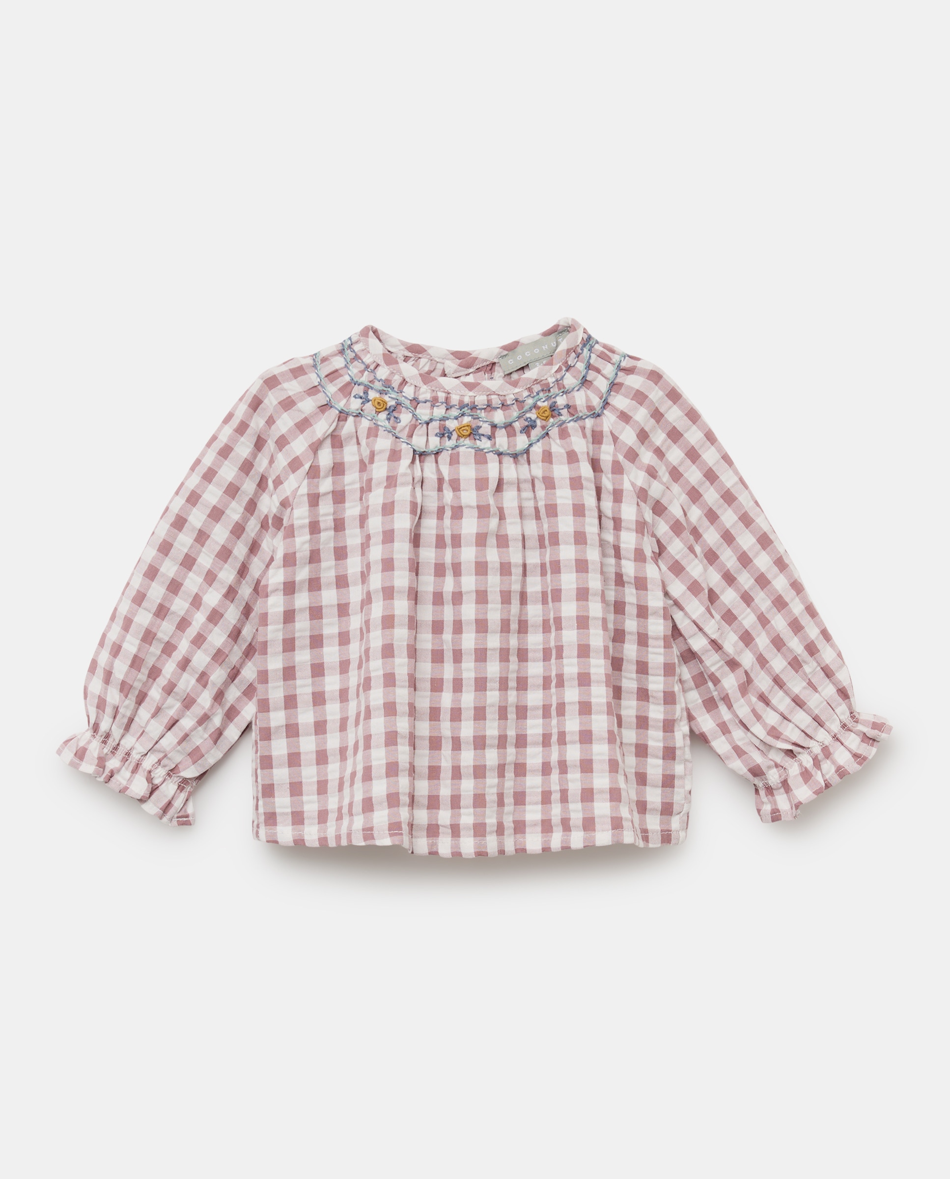 Imagem 0 de Blusa de Bebé em Seersucker com Manga Comprida e Bordado à Mão