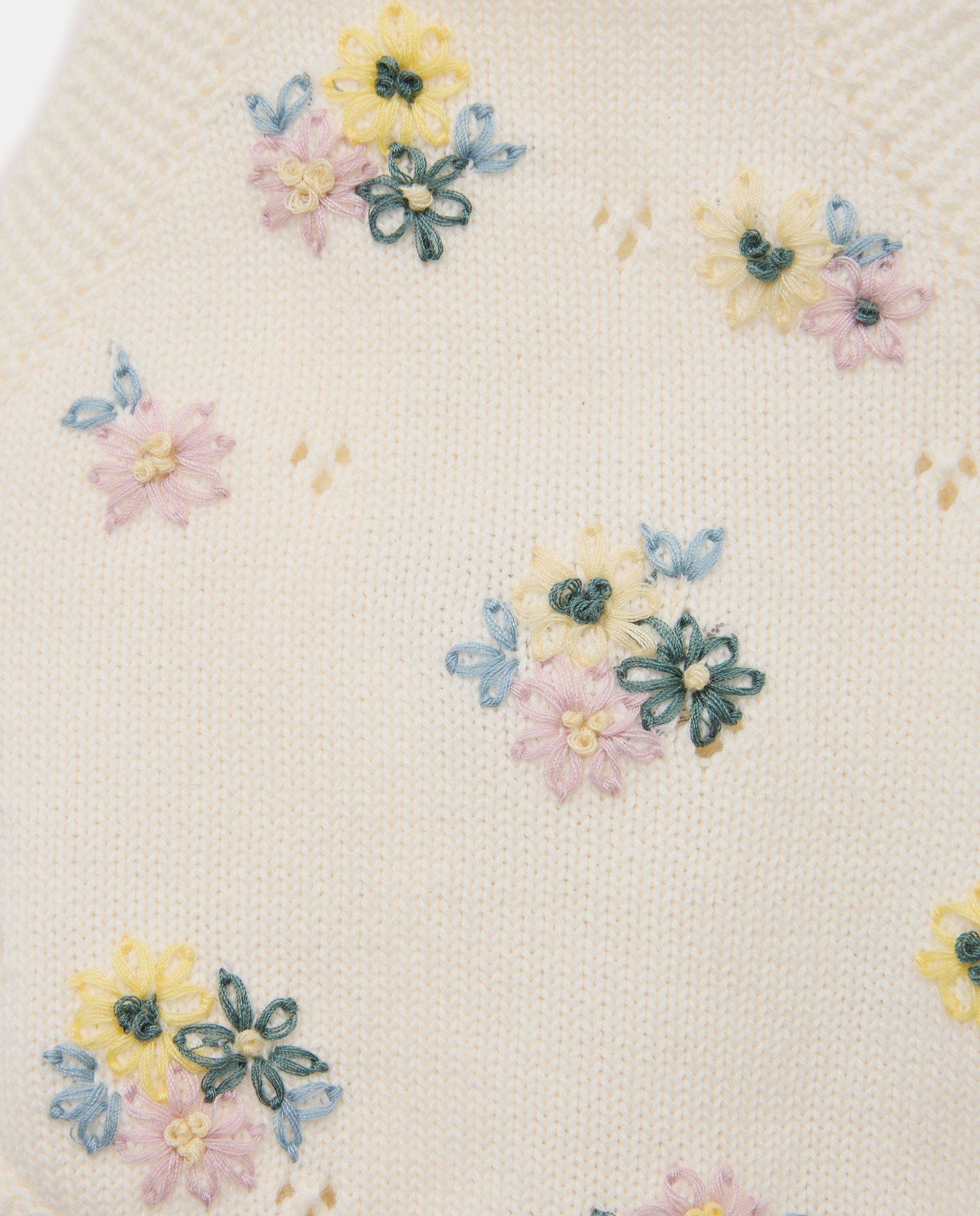 Babygrow de Tricot de Bebé com Alças e Bordado à Mão Branco-3