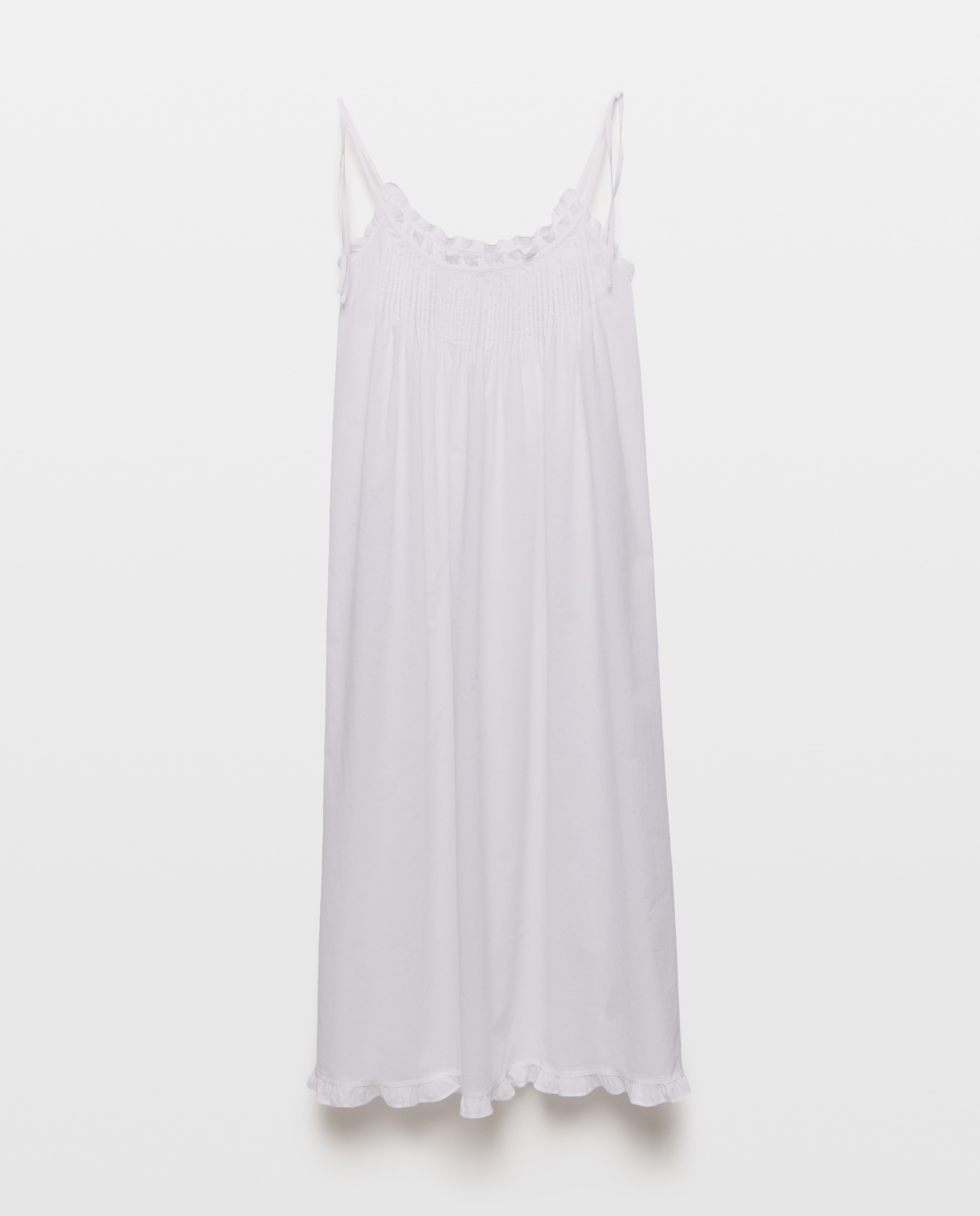 Camisa de Dormir com Alças com Prega Branco-4