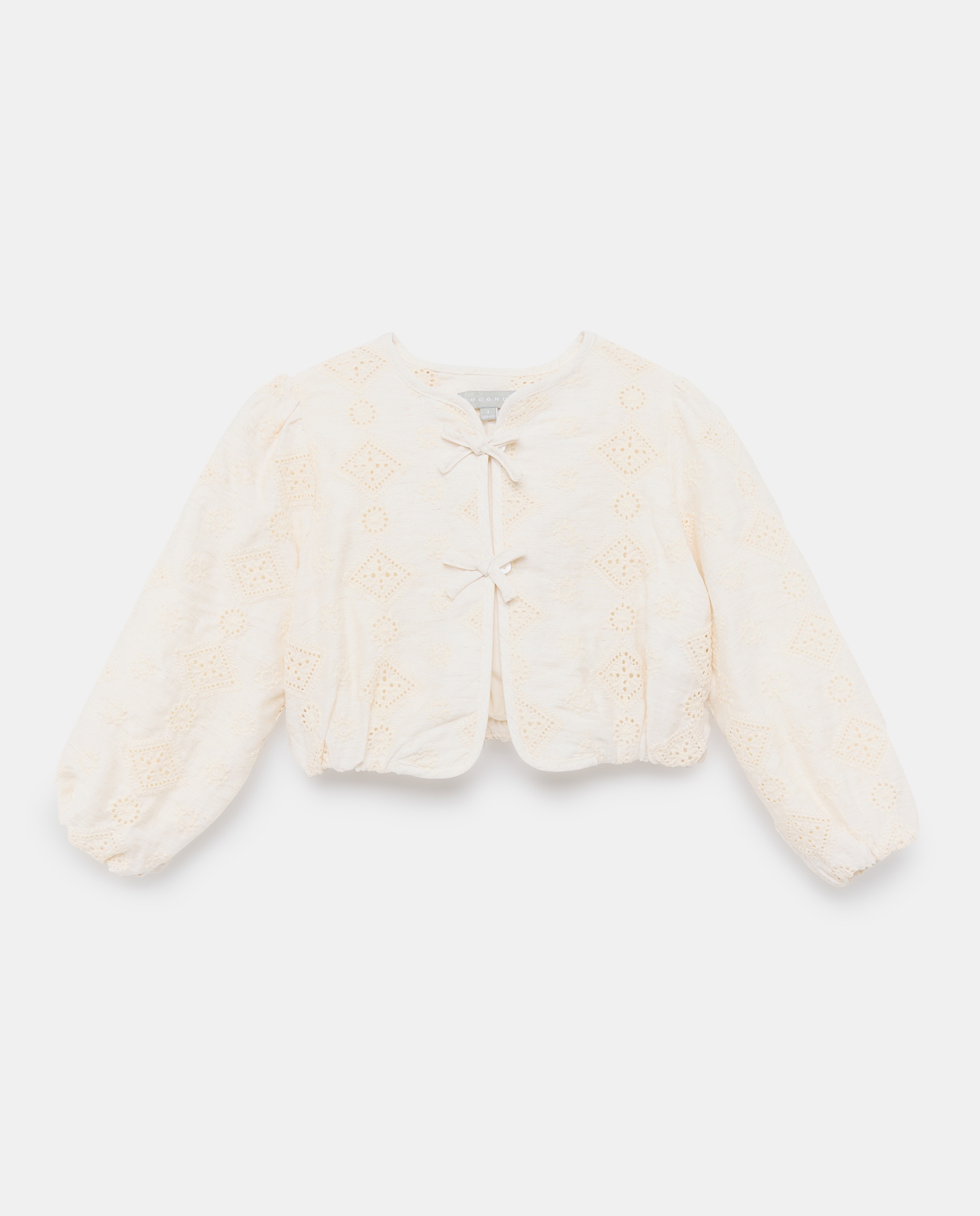 Casaco em Tecido Bordado com Laços 120 Cru-1