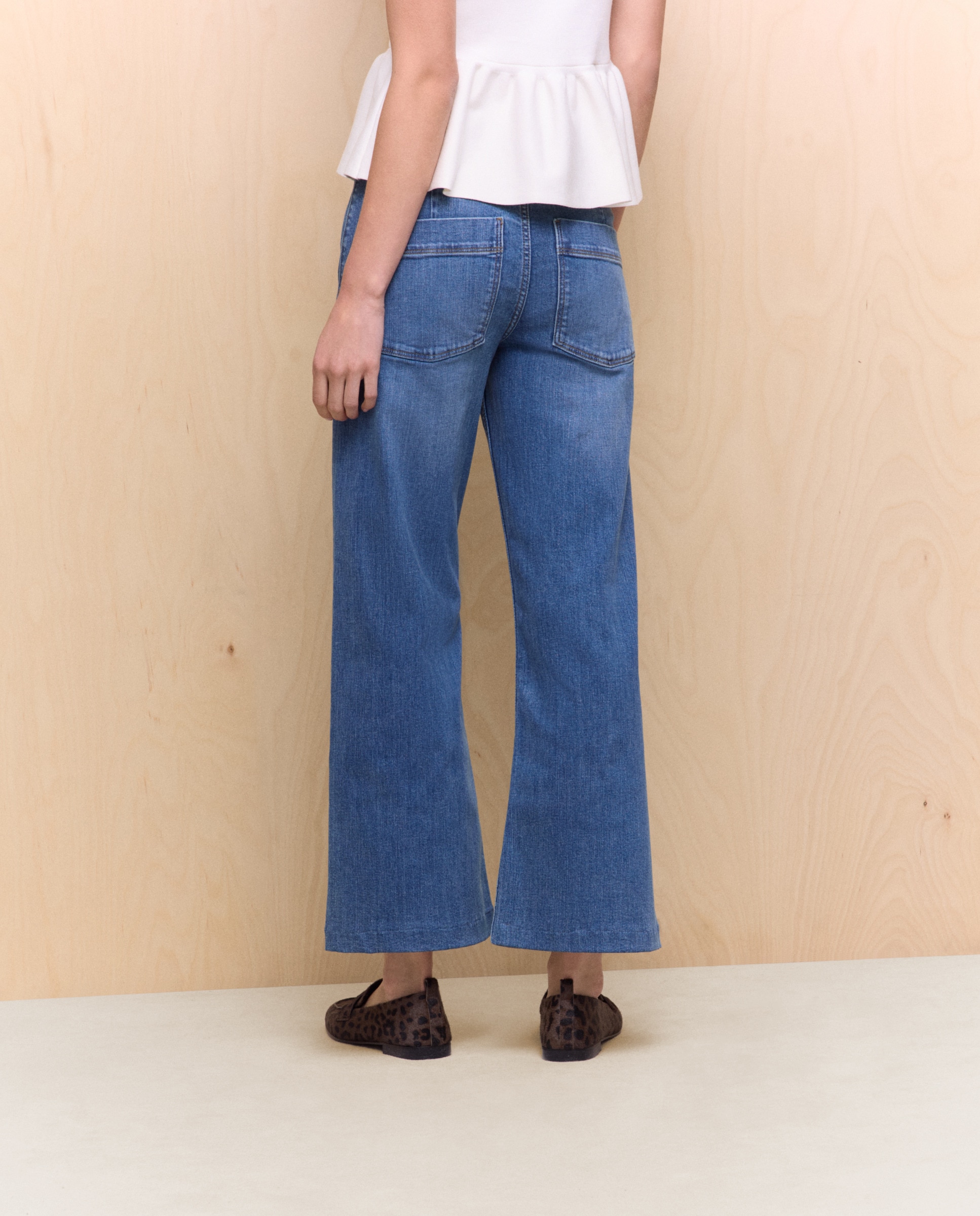 Jeans Crop Culotte com Nervura Azul-3