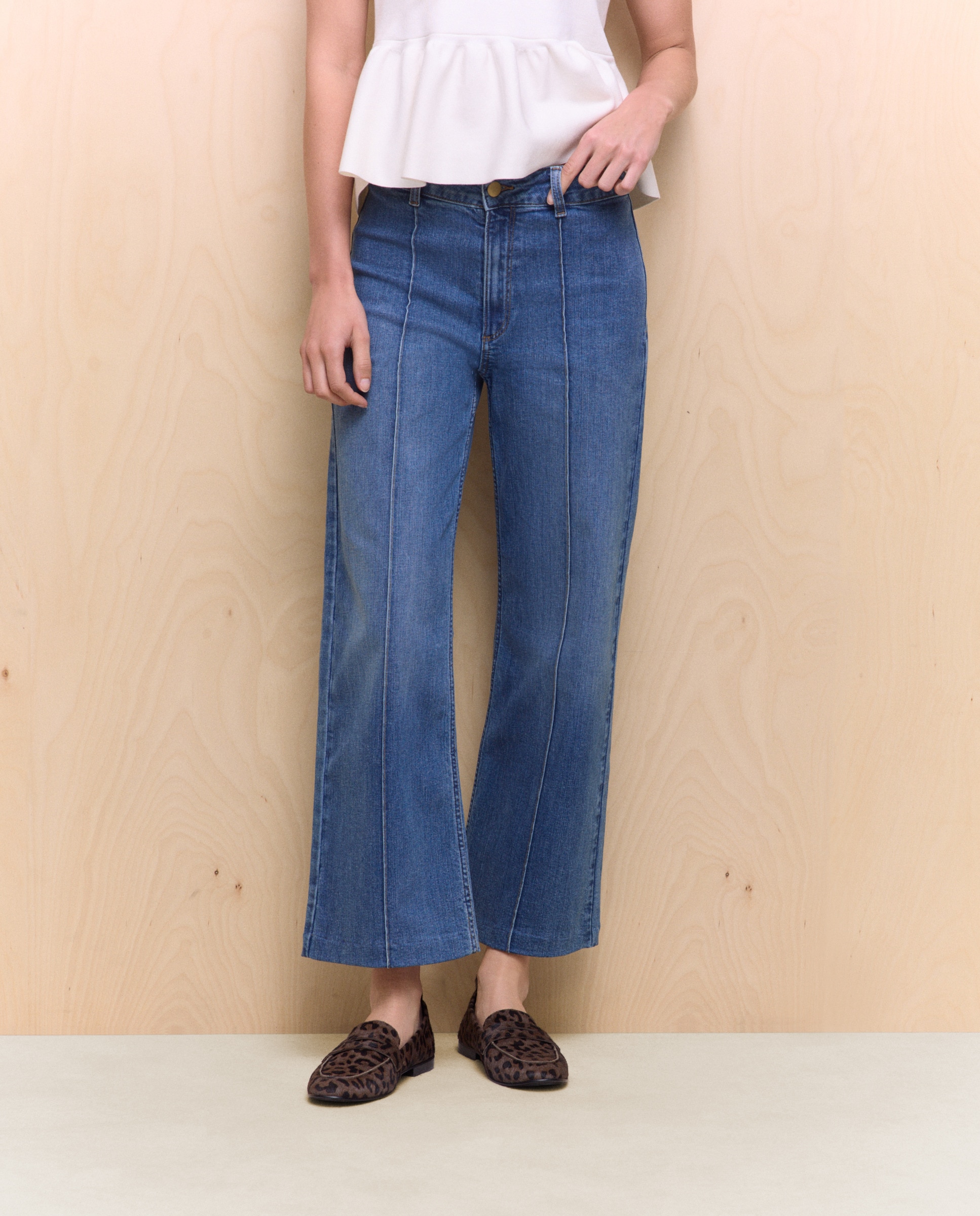 Jeans Crop Culotte com Nervura Azul-2