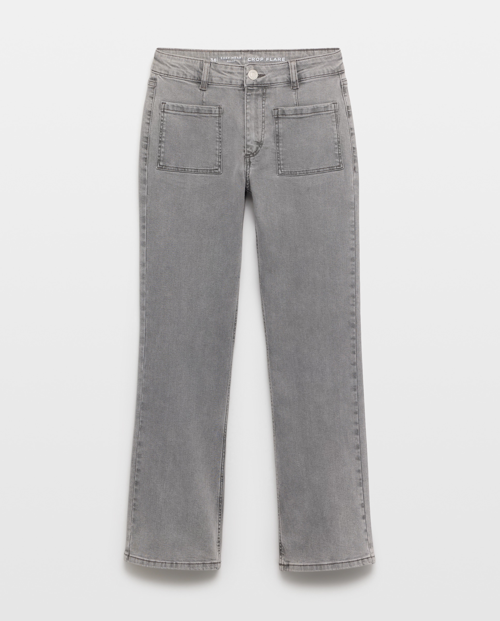 Jeans Cropped Flare Cinzento-4