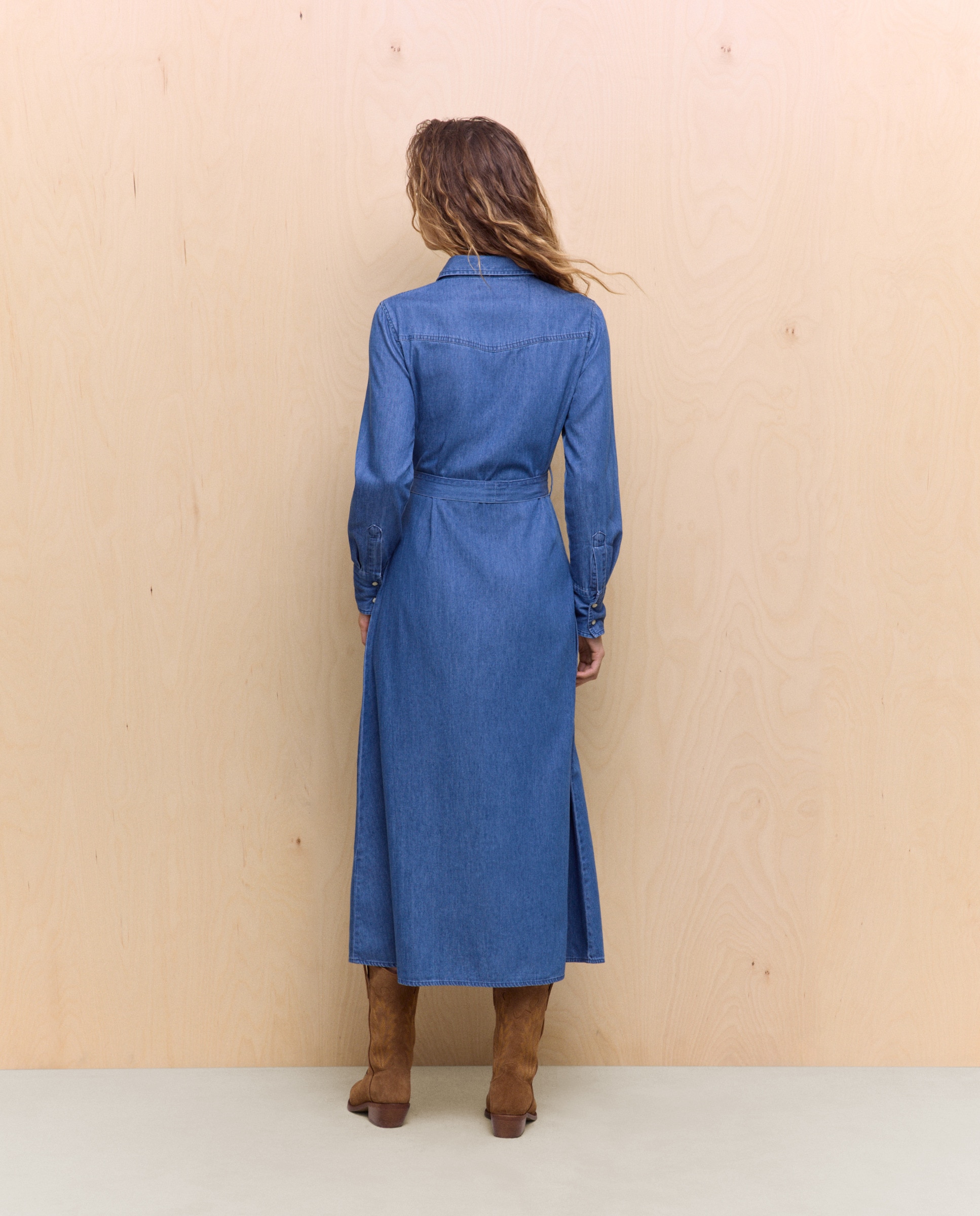 Vestido camiseiro de ganga Azul-índigo-3