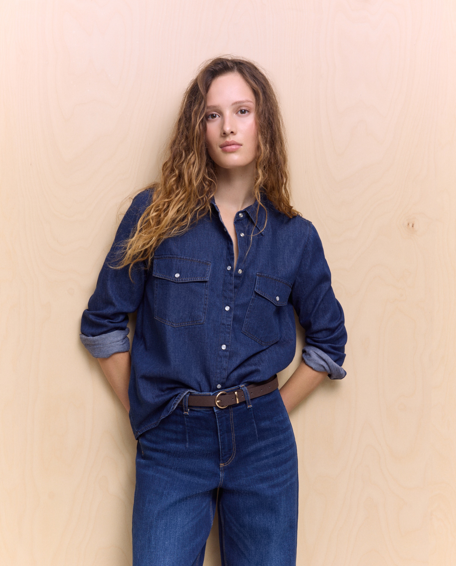 Camisa de Ganga Básica Azul-escuro-1