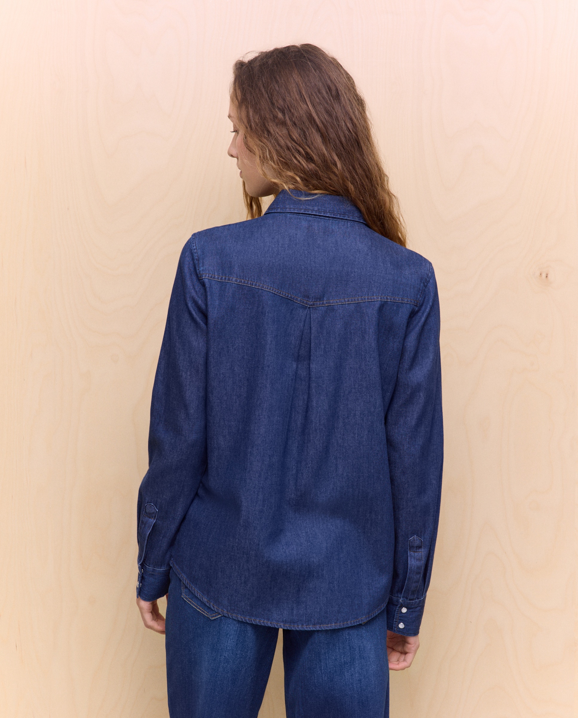 Camisa de Ganga Básica Azul-escuro-3
