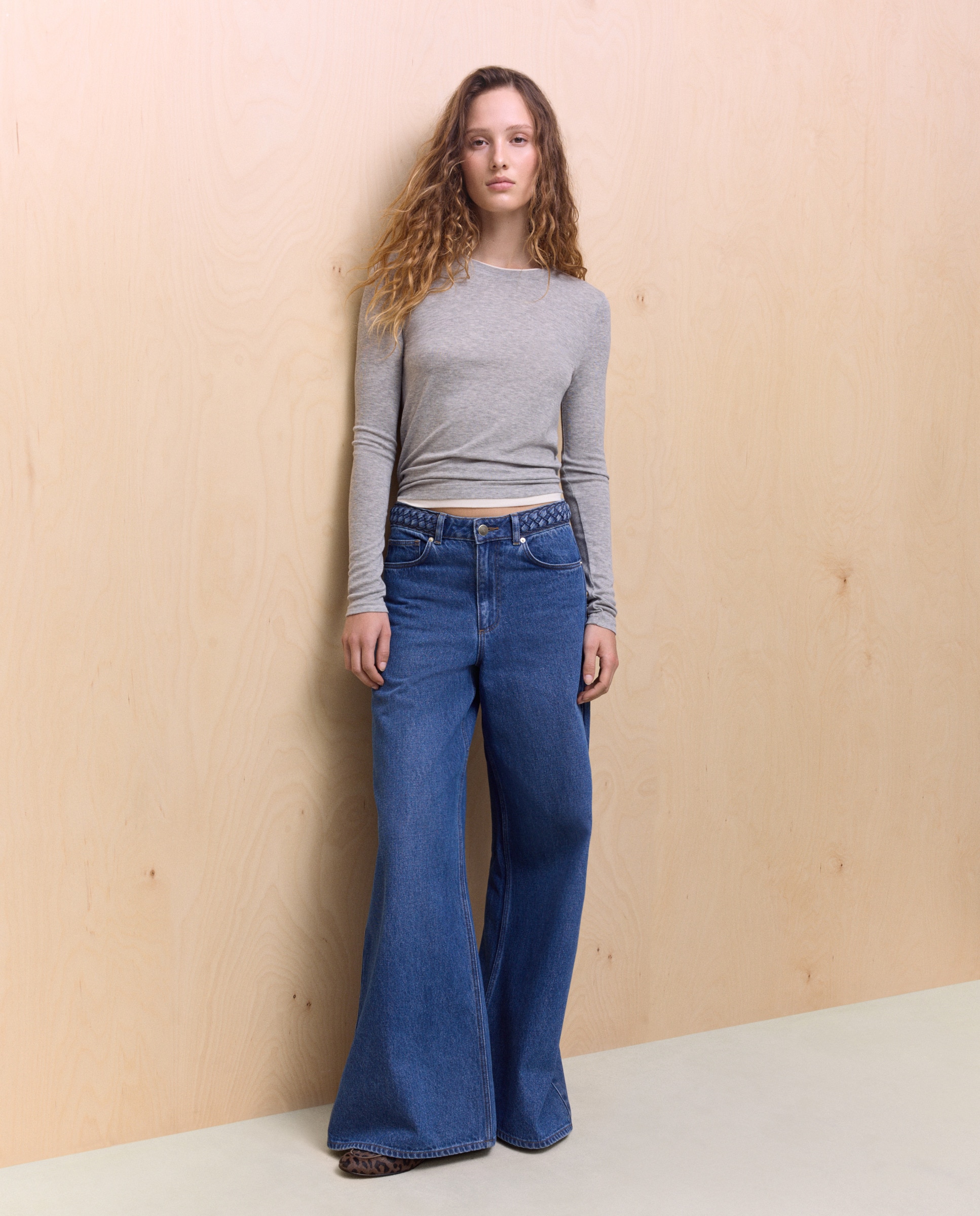 T-shirt com Efeito de Peça Dupla Cinzento-claro-2