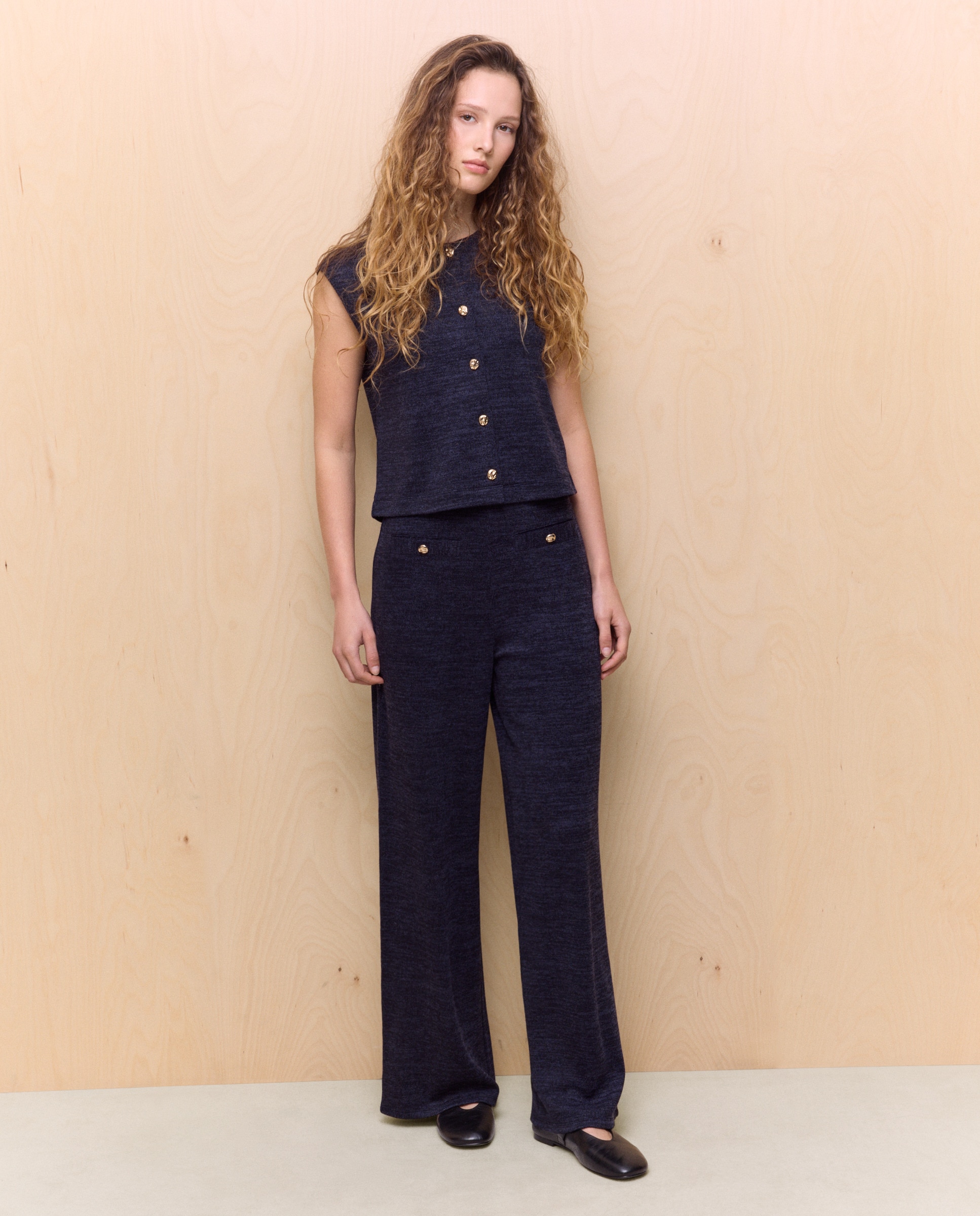 Calças com Botões Azul-marinho-1