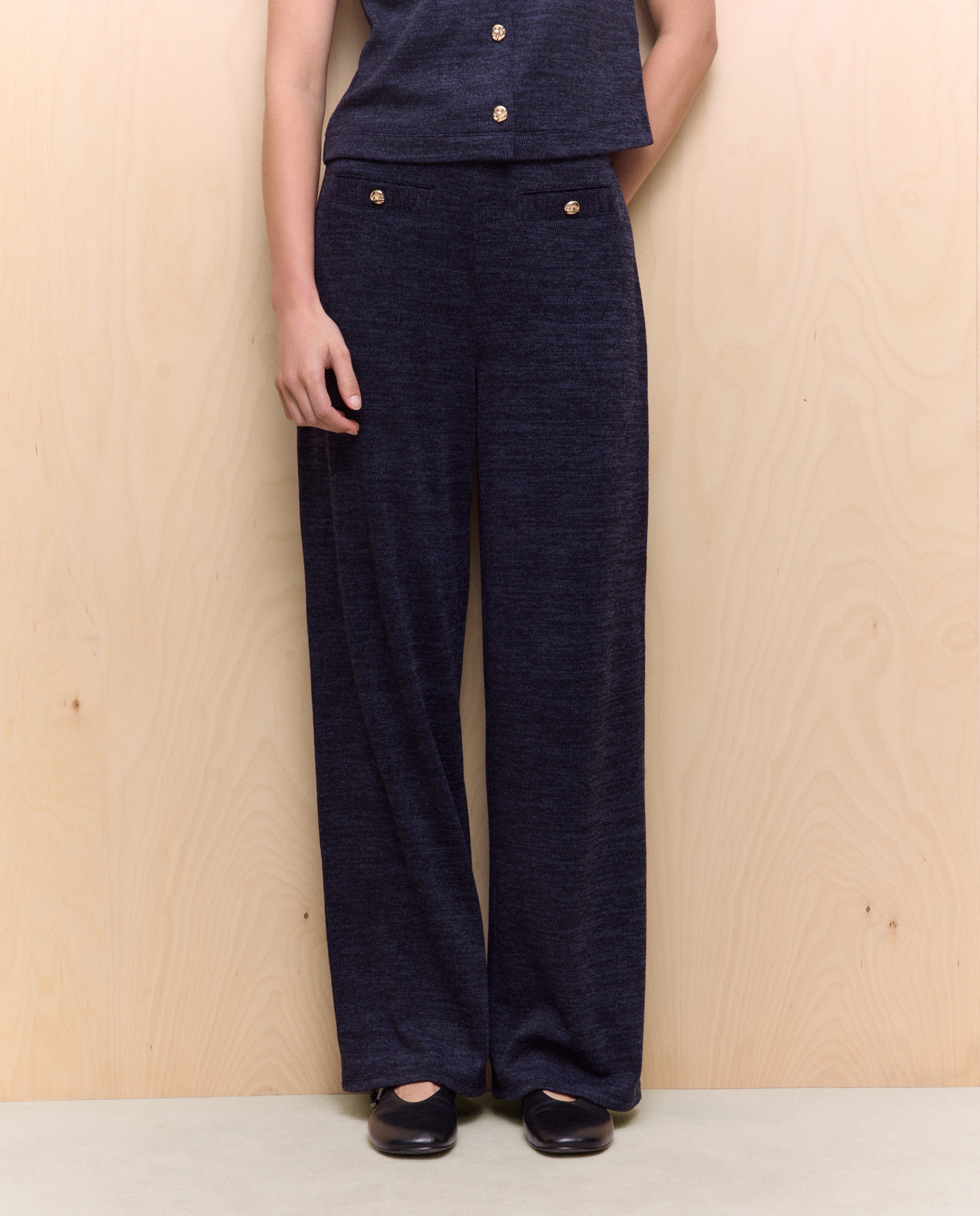 Calças com Botões Azul-marinho-2