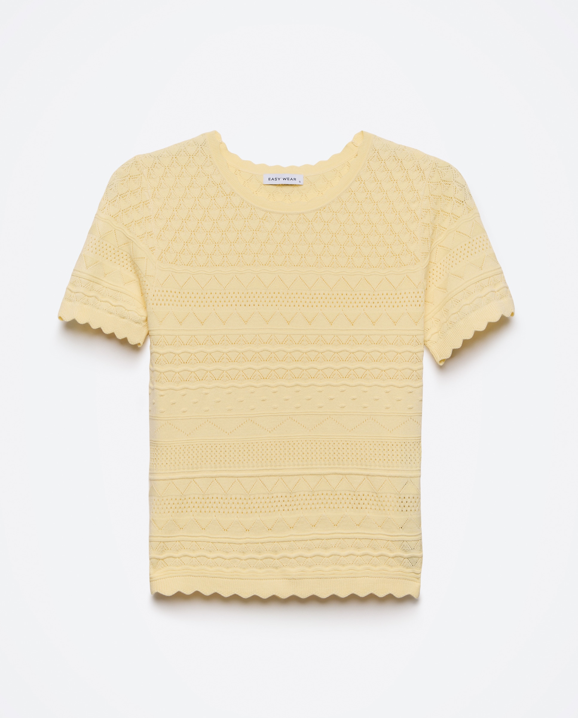 Camisola de Malha com Manga Curta e Rendilhados Amarelo-limão-4