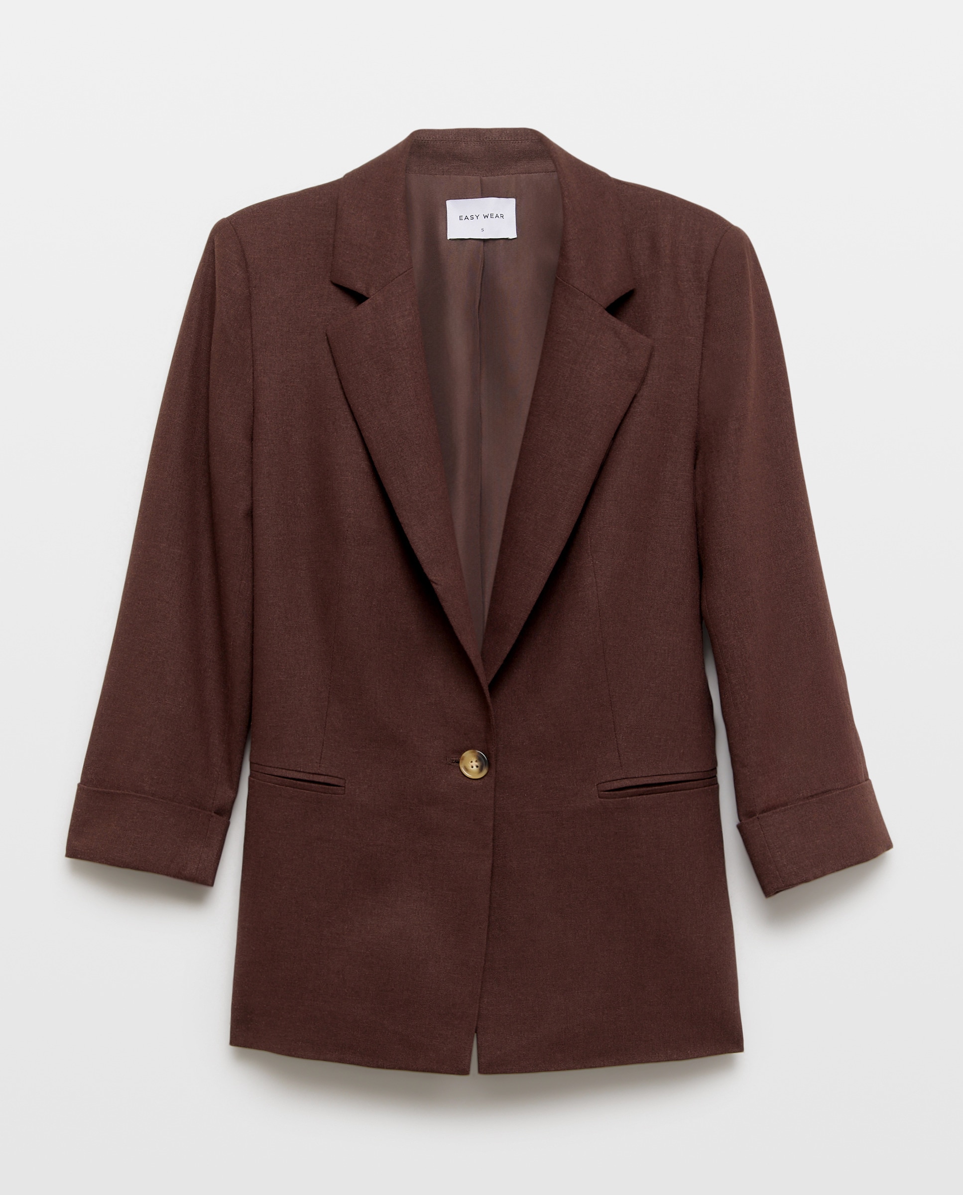 Blazer de Linho com Punho com Dobra Chocolate-4