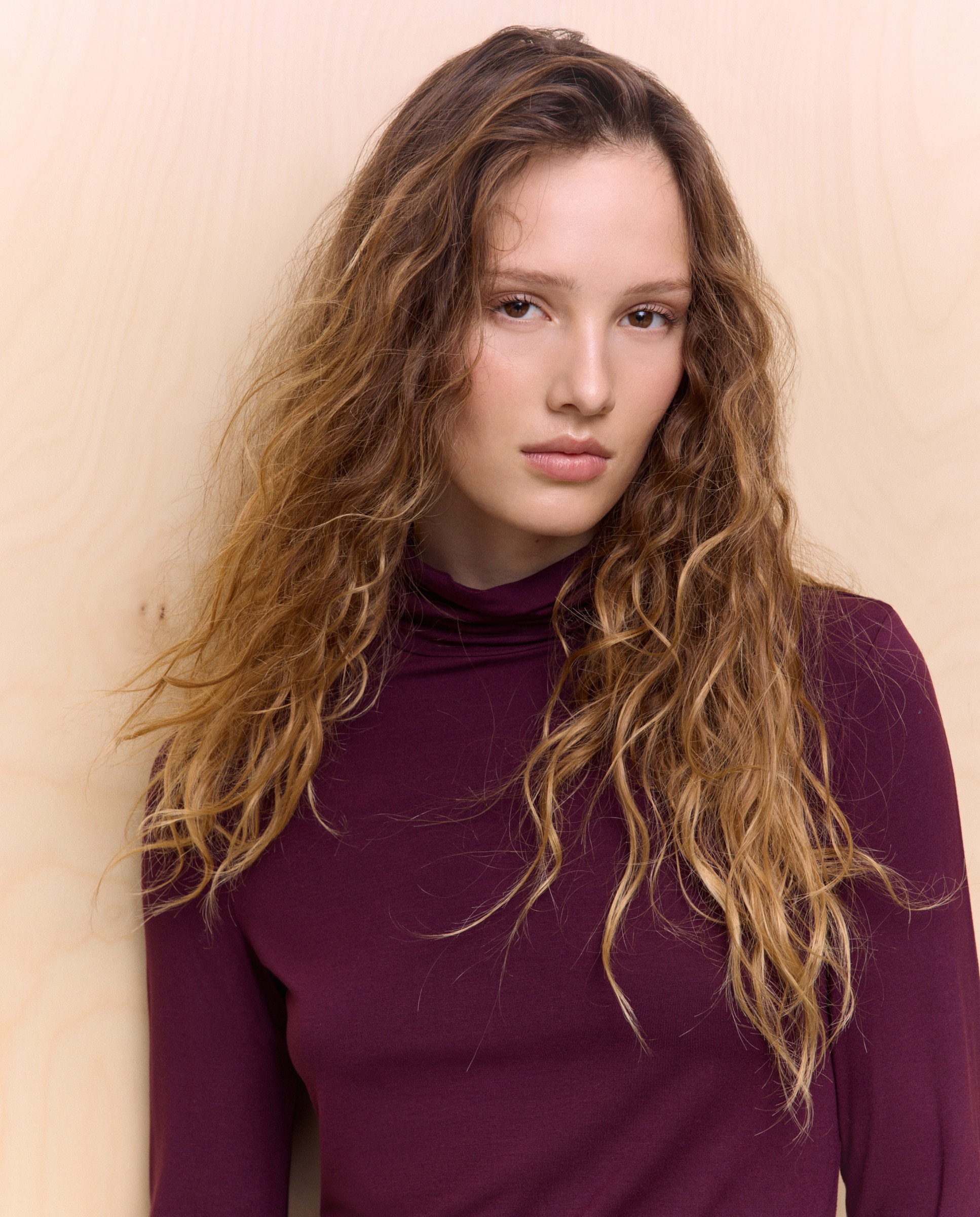 Camisola com manga comprida e gola cisne Bordeaux-1