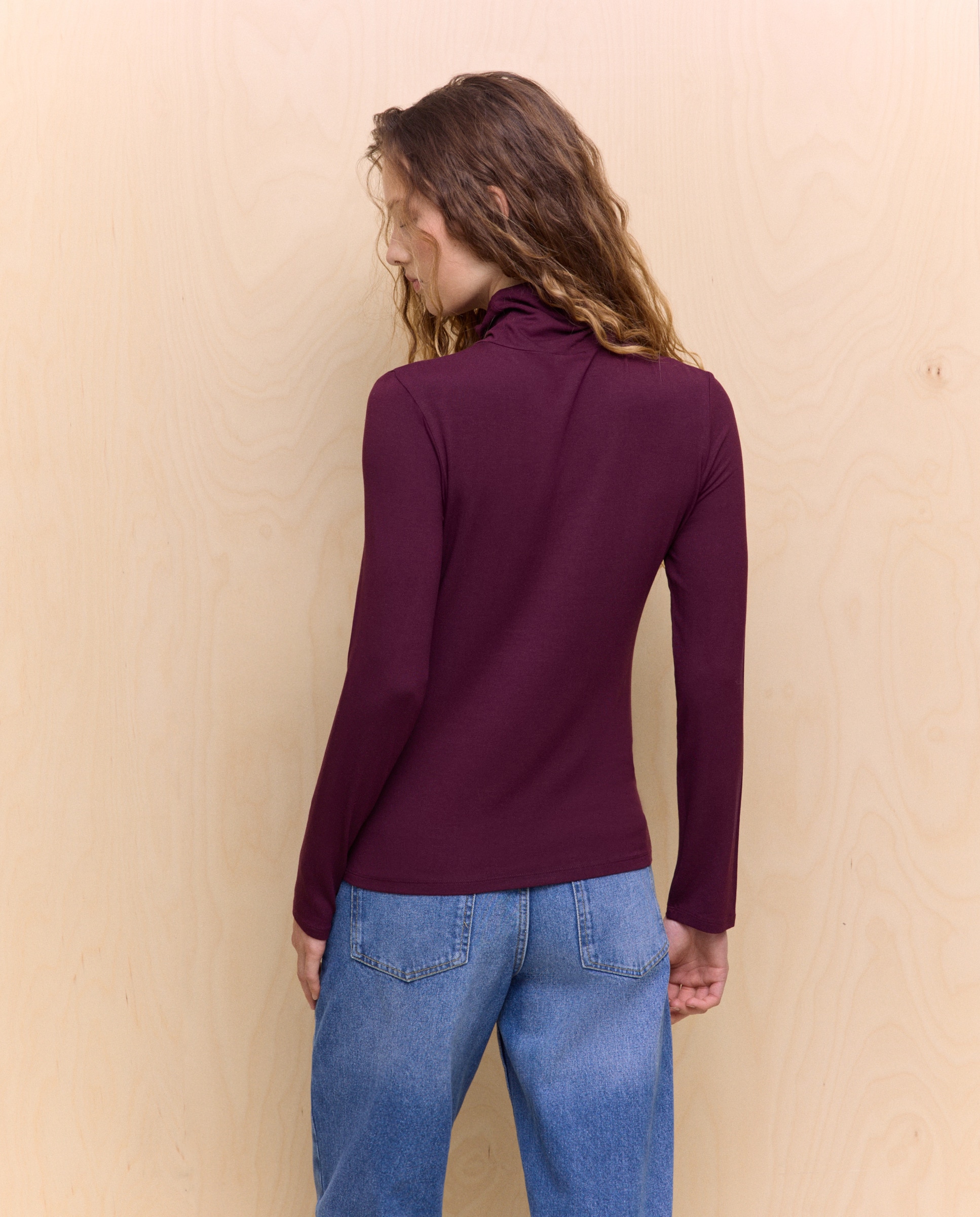 Camisola com manga comprida e gola cisne Bordeaux-3