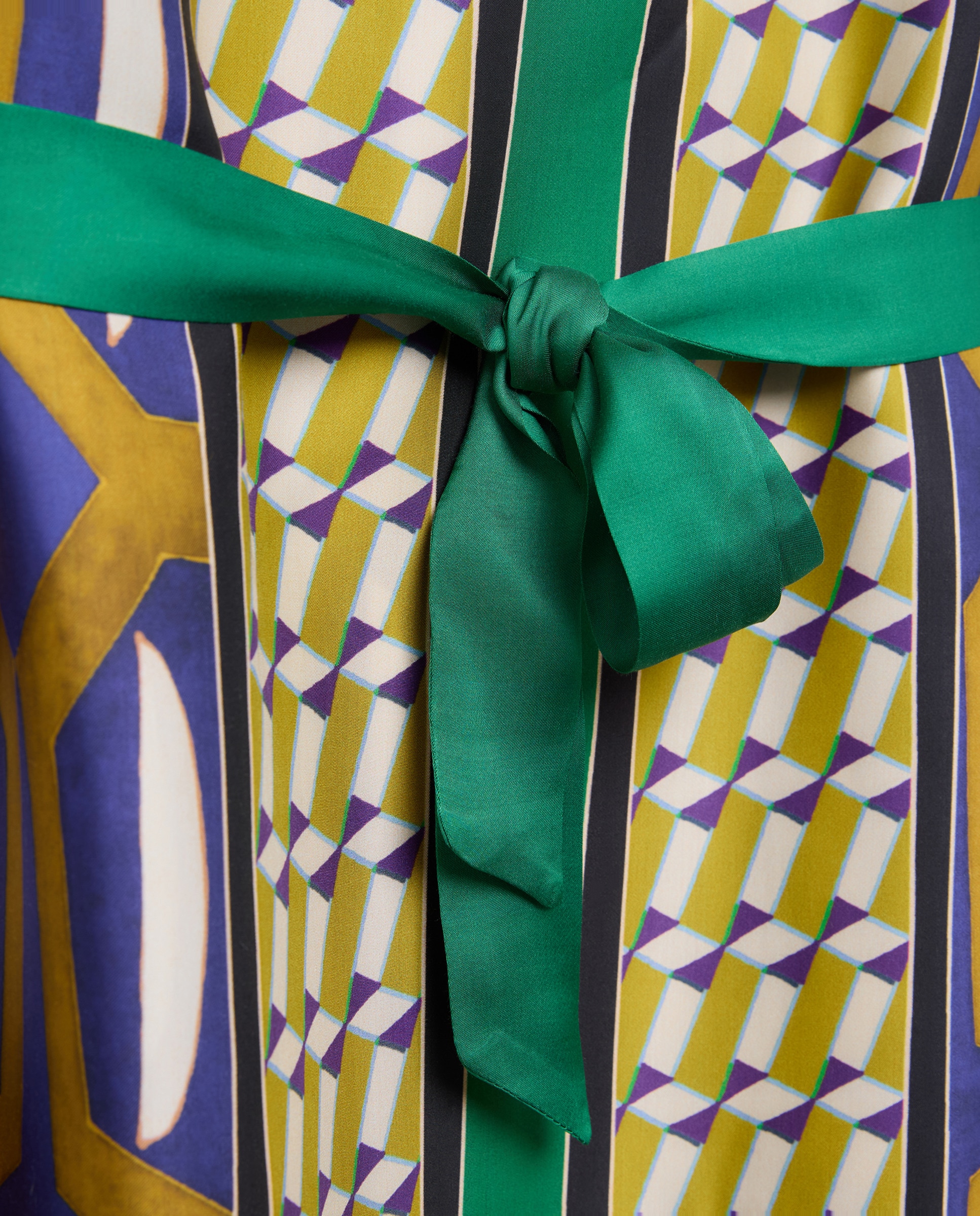 Vestido de Manga Comprida com Estampado Geométrico Verde-2