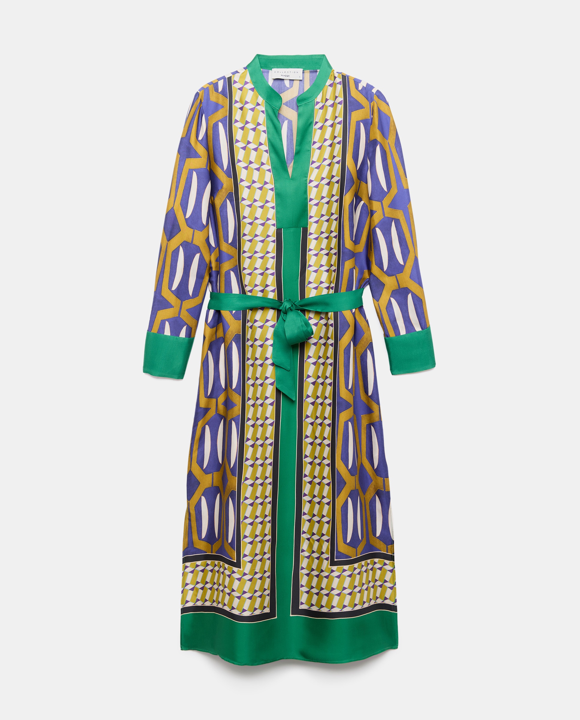 Vestido de Manga Comprida com Estampado Geométrico Verde-1