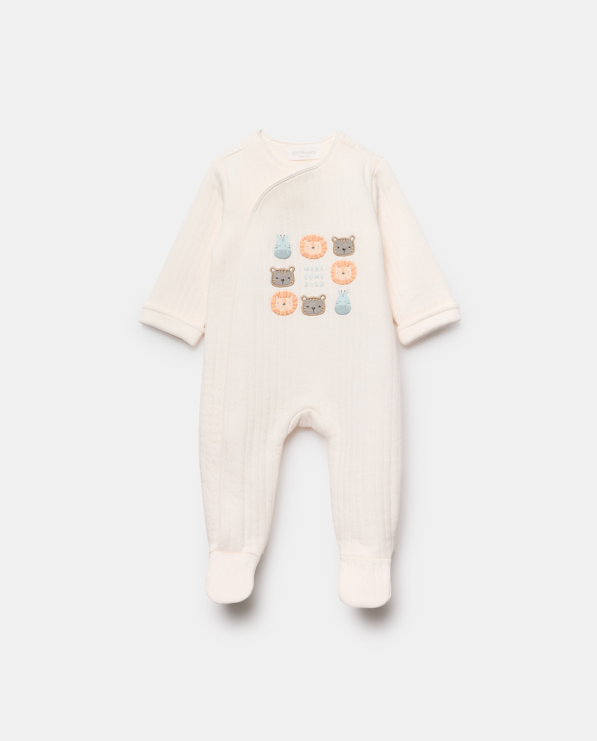 Babygrow Comprido de Bebé com Acolchoado e Estampado de Animais Branco-1