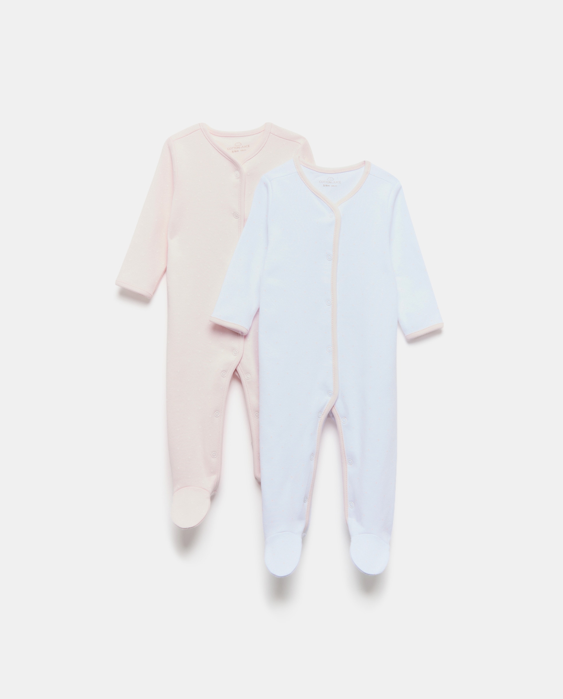 Pack de 2 Babygrows Compridos de Bebé com Estampado de Fantasia Cotton Juice Rosa-1