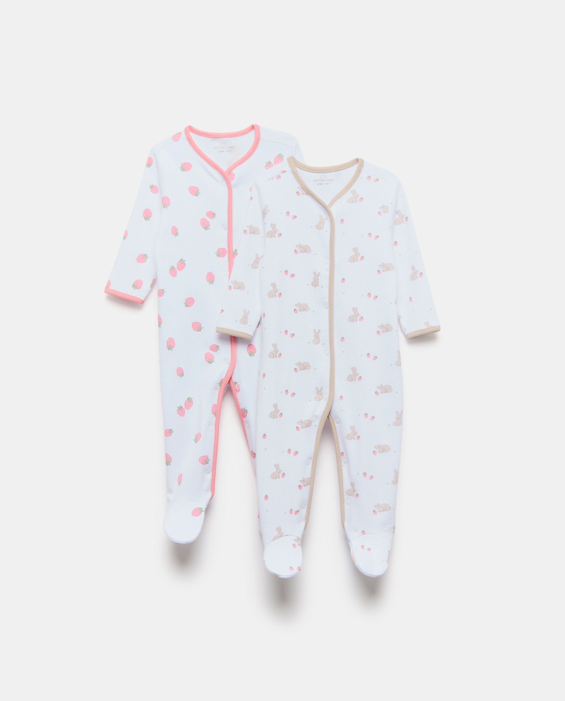 Pack de 2 Pijamas de Bebé Estampados Cotton Juice Branco-1