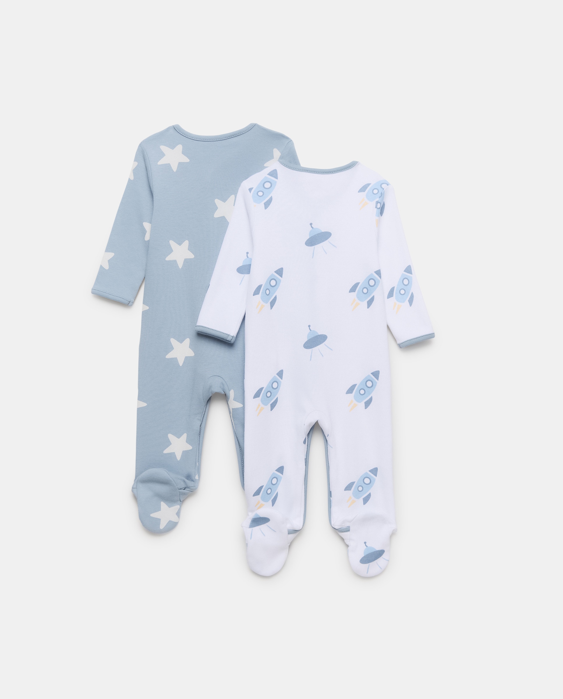 Pack de 2 Babygrows Compridos de Bebé com Estampado de Fantasia Cotton Juice Branco-2