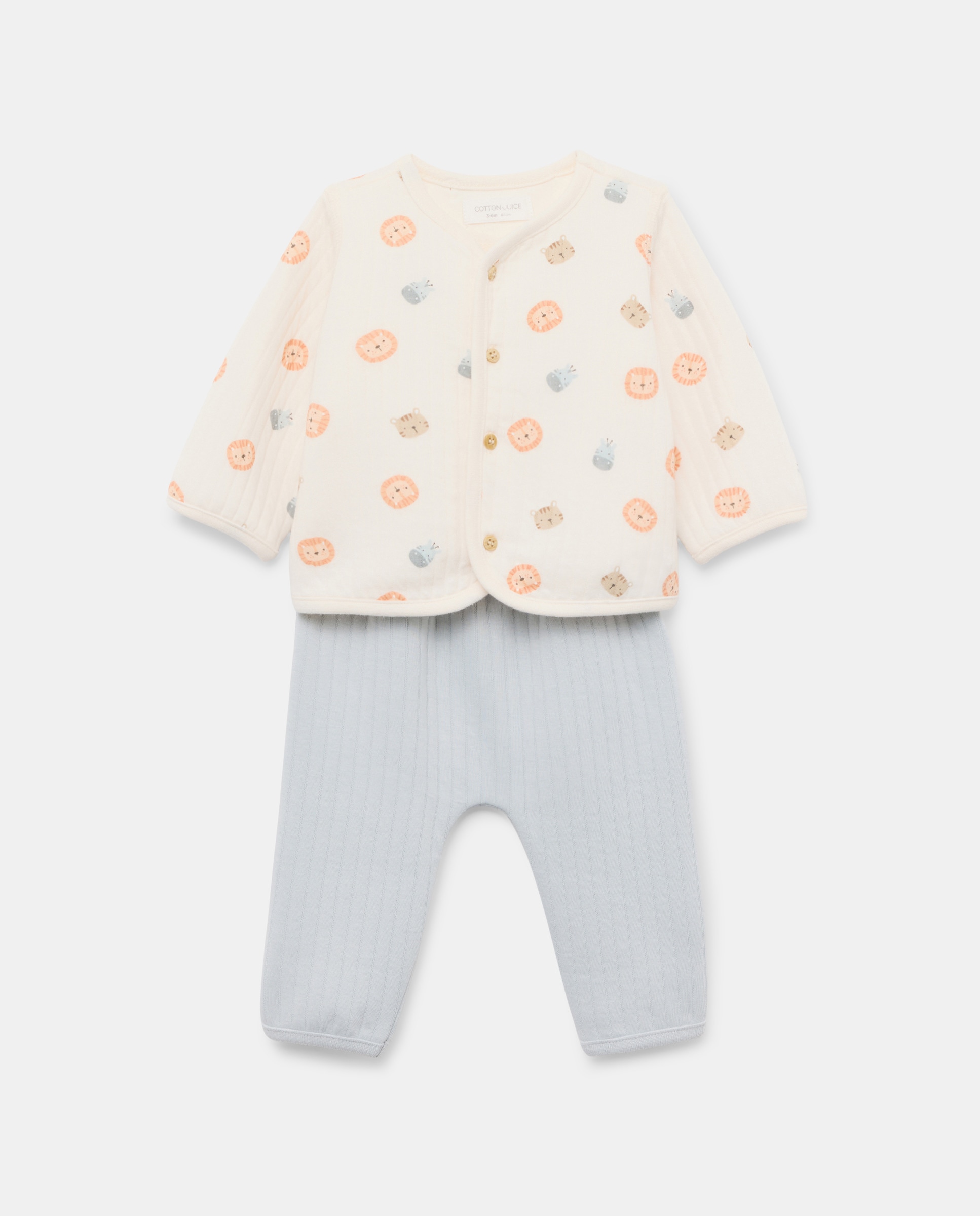 Babygrow Comprido de Bebé com Acolchoado e Estampado de Animais Azul-1