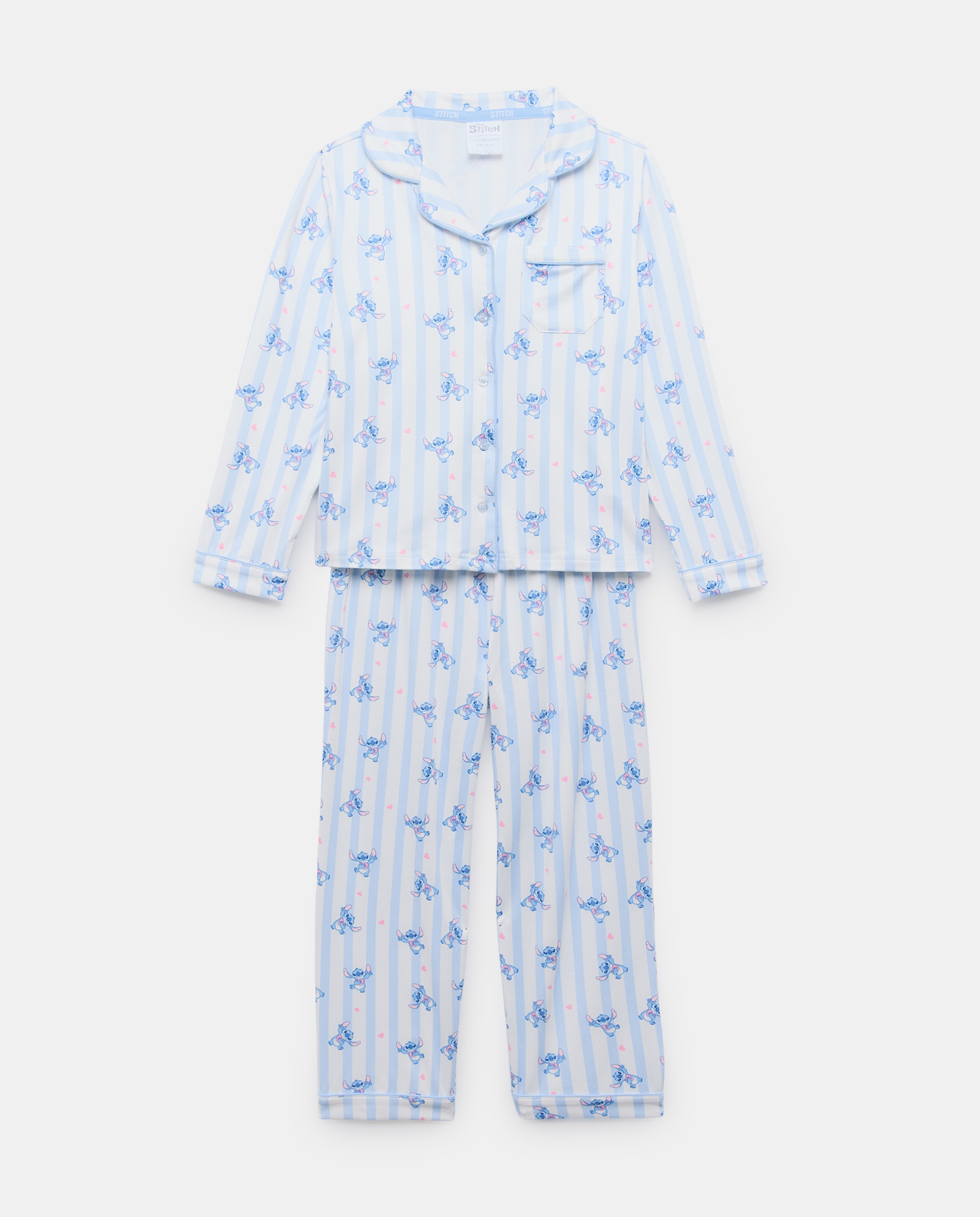 Pijama Comprido Abotoado Lilo & Stitch às Riscas Cotton Juice Azul-4