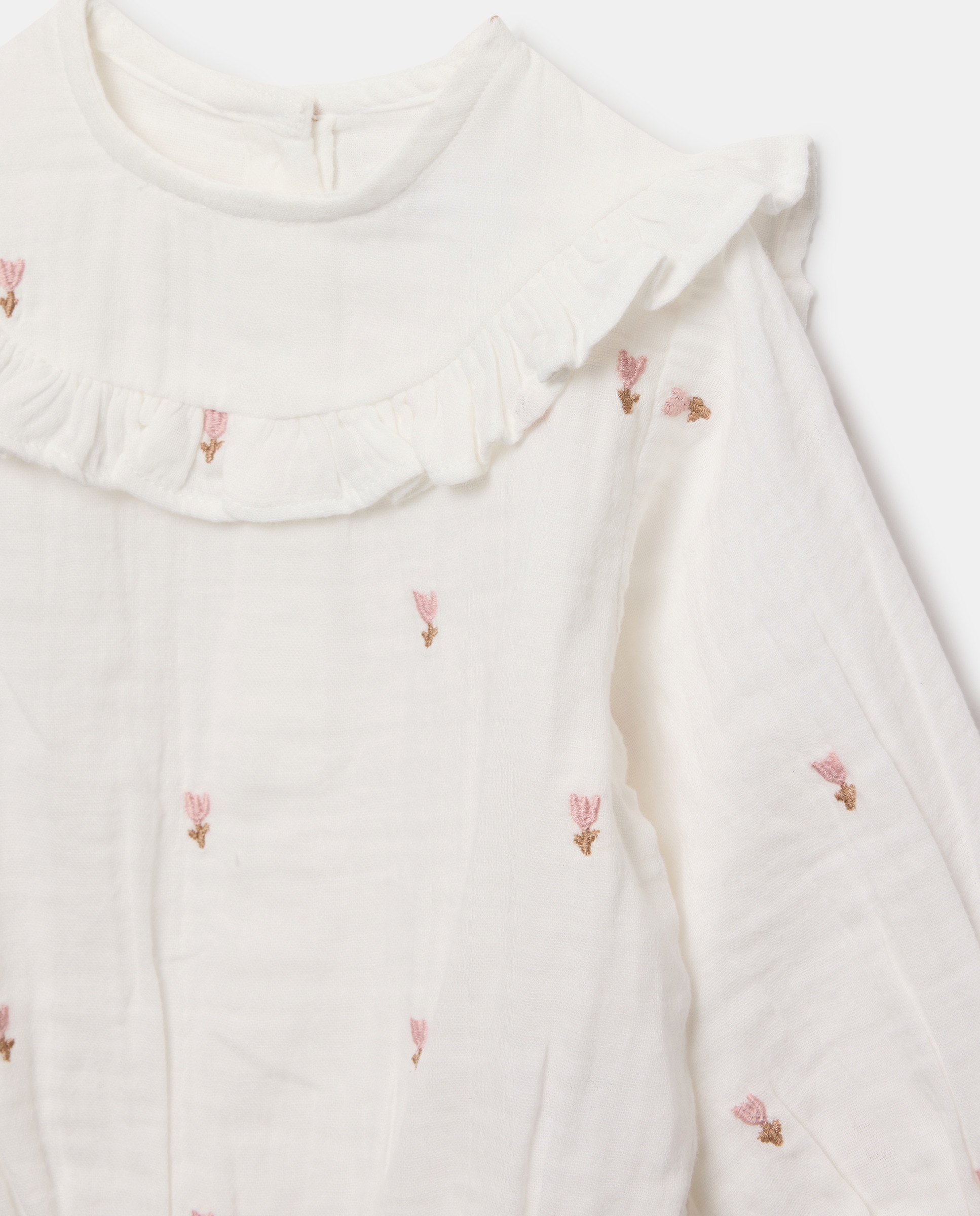 Body de Chiffon de Bebé com Manga Comprida e Bordado Branco-3