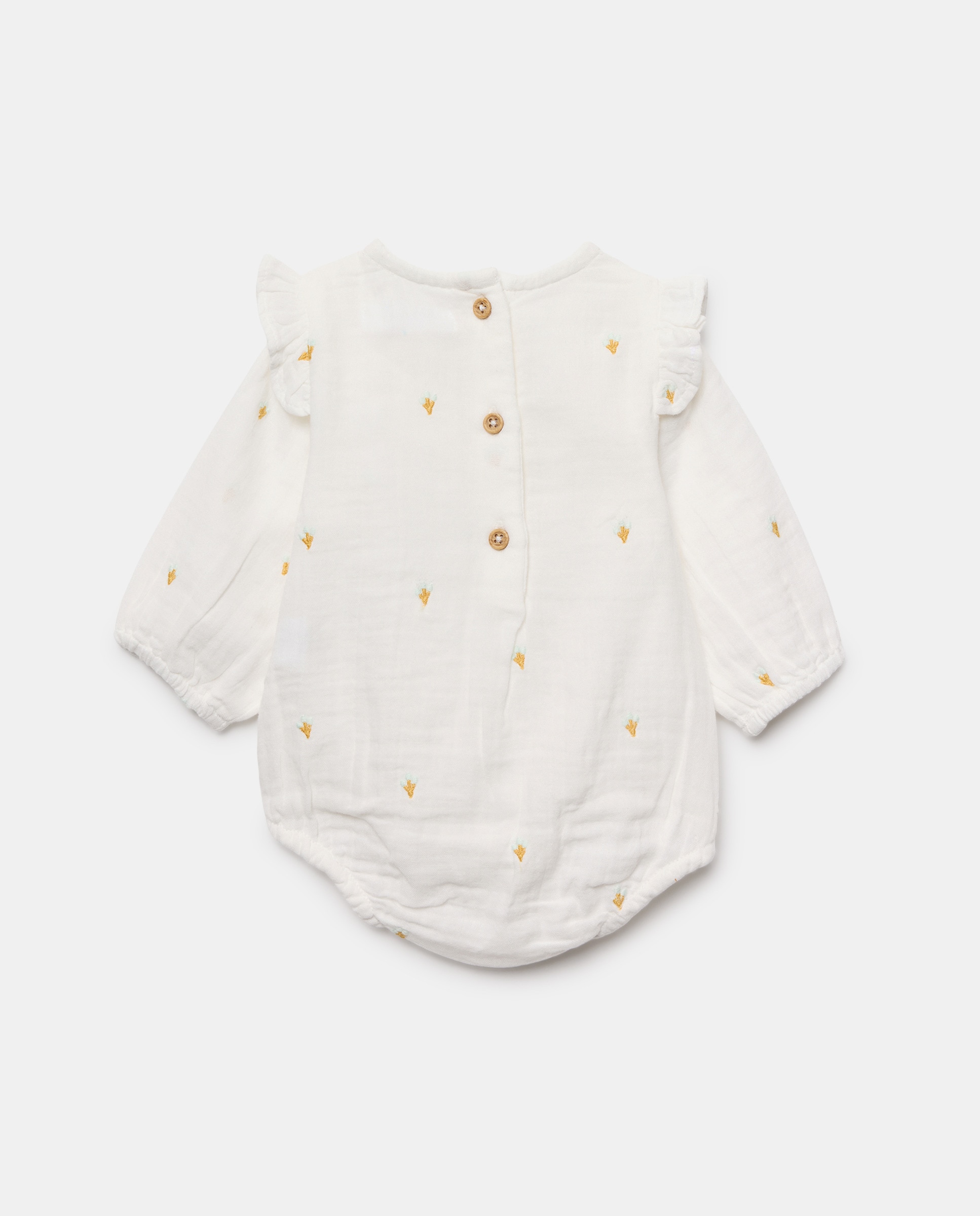 Body de Chiffon de Bebé com Manga Comprida e Bordado Branco-2