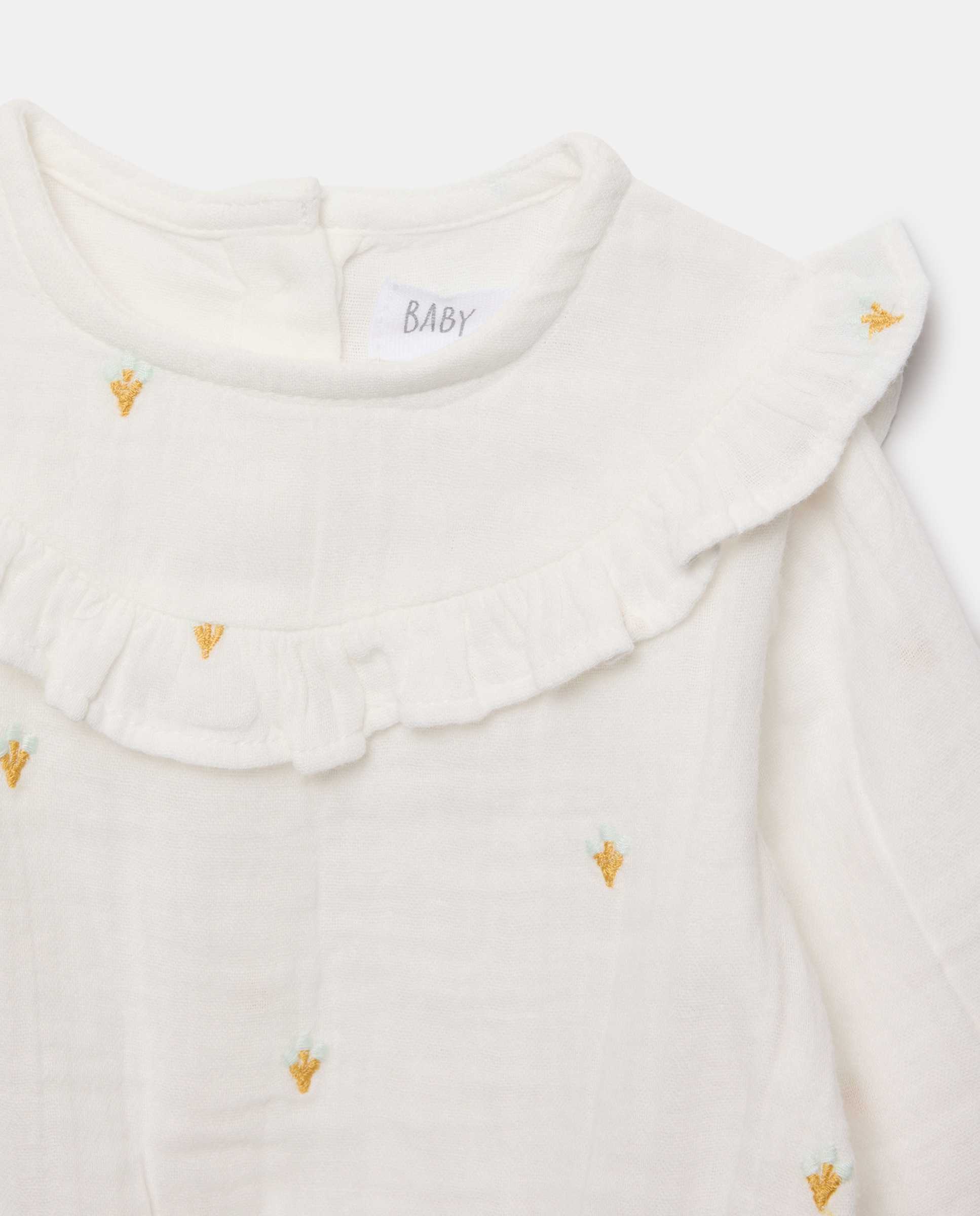 Body de Chiffon de Bebé com Manga Comprida e Bordado Branco-3