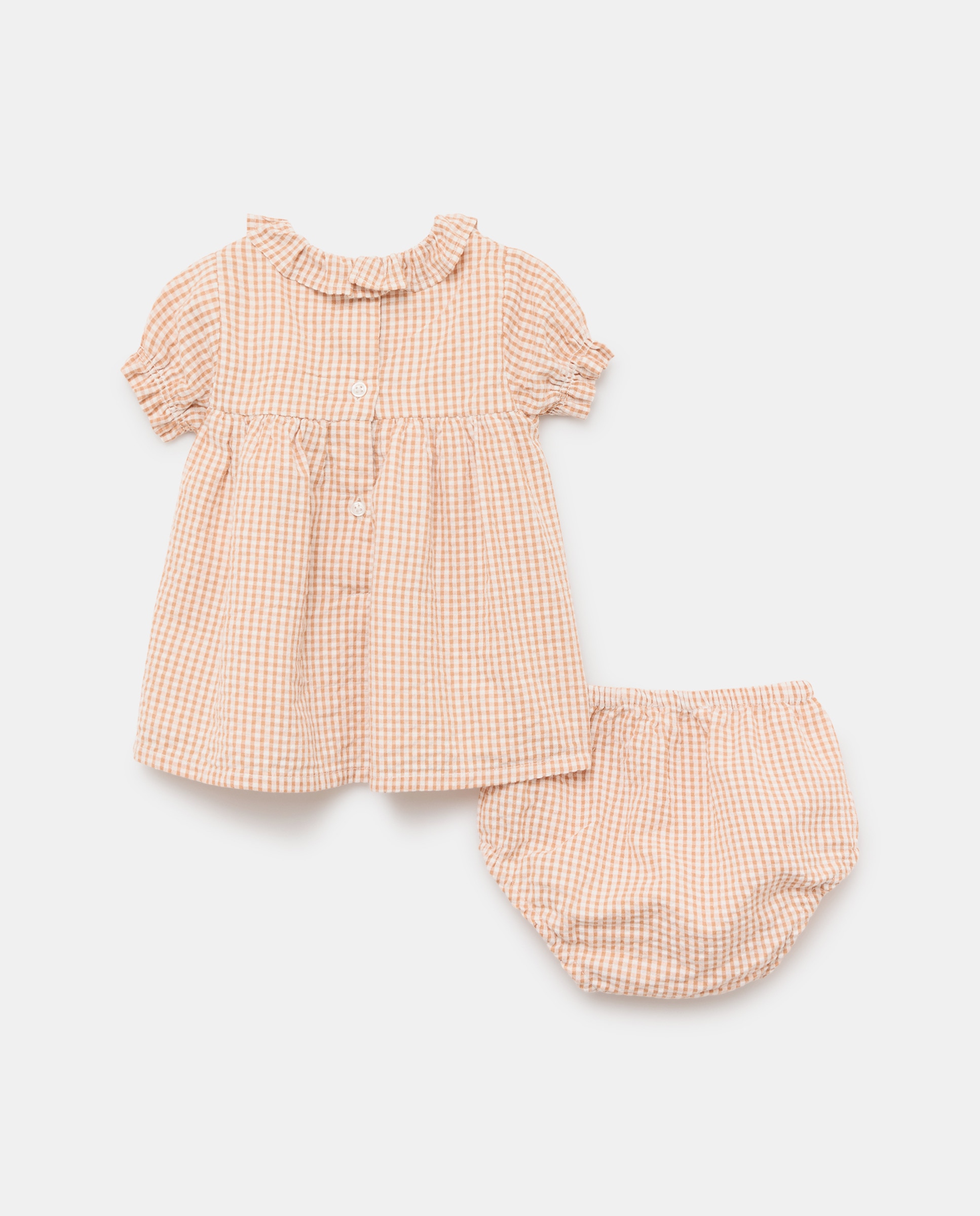 Vestido de Manga Curta Vichy de Bebé Baby El Corte Inglés Castanho-2