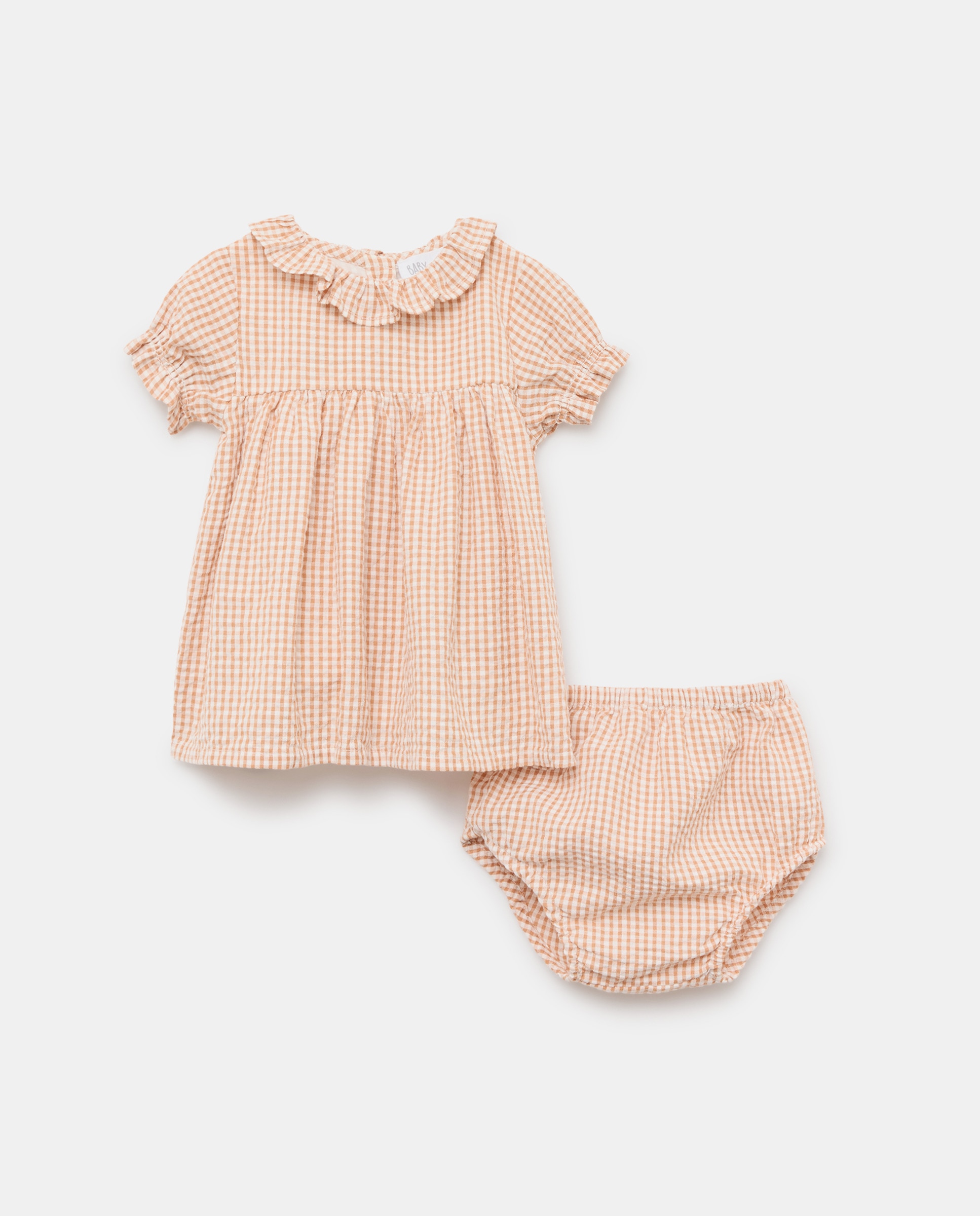 Vestido de Manga Curta Vichy de Bebé Baby El Corte Inglés Castanho-1