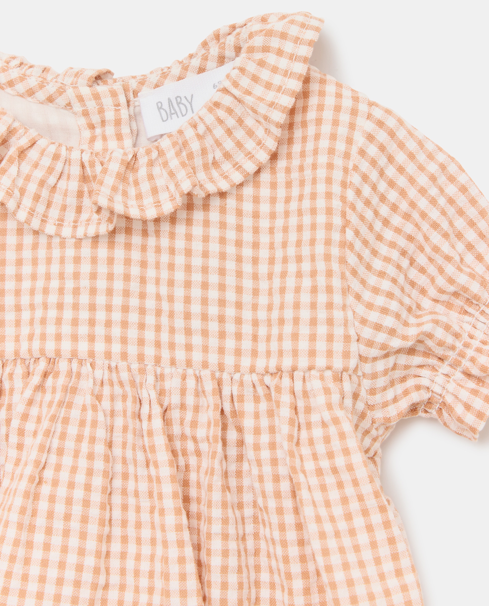 Vestido de Manga Curta Vichy de Bebé Baby El Corte Inglés Castanho-3
