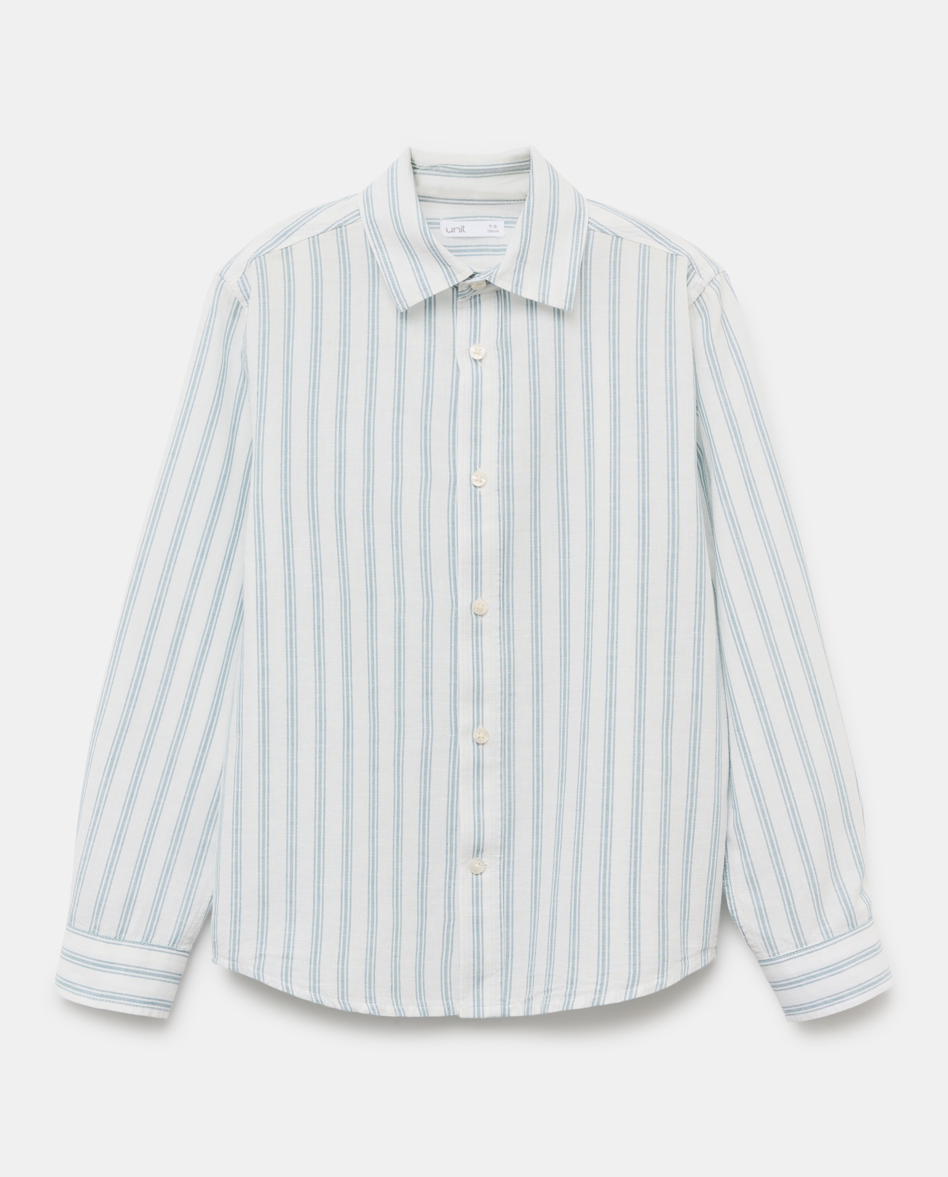 Camisa de niño algodón-lino rayas Verde Pato-1