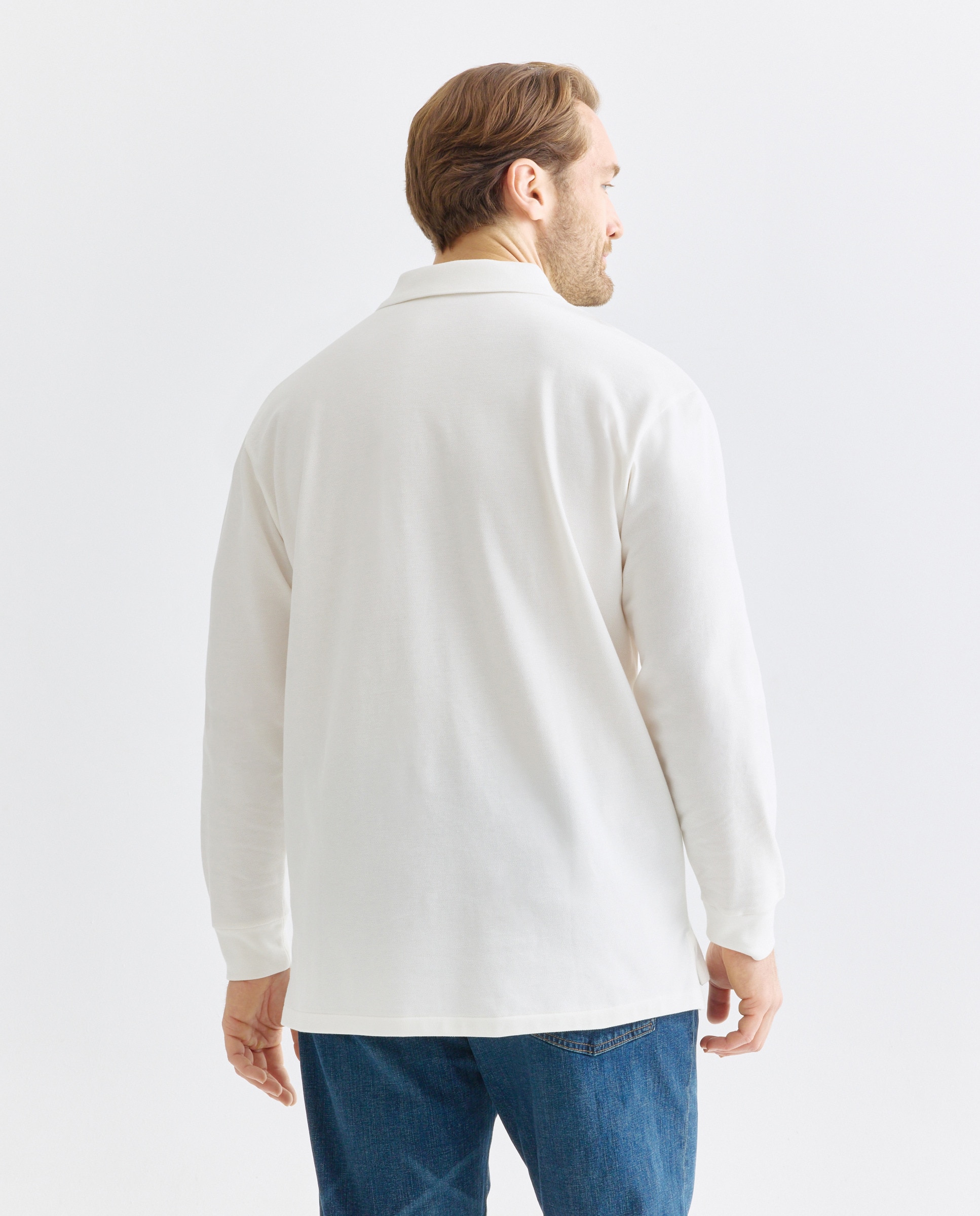 Polo de Piqué com Manga Comprida Tamanhos Grandes Creme-3