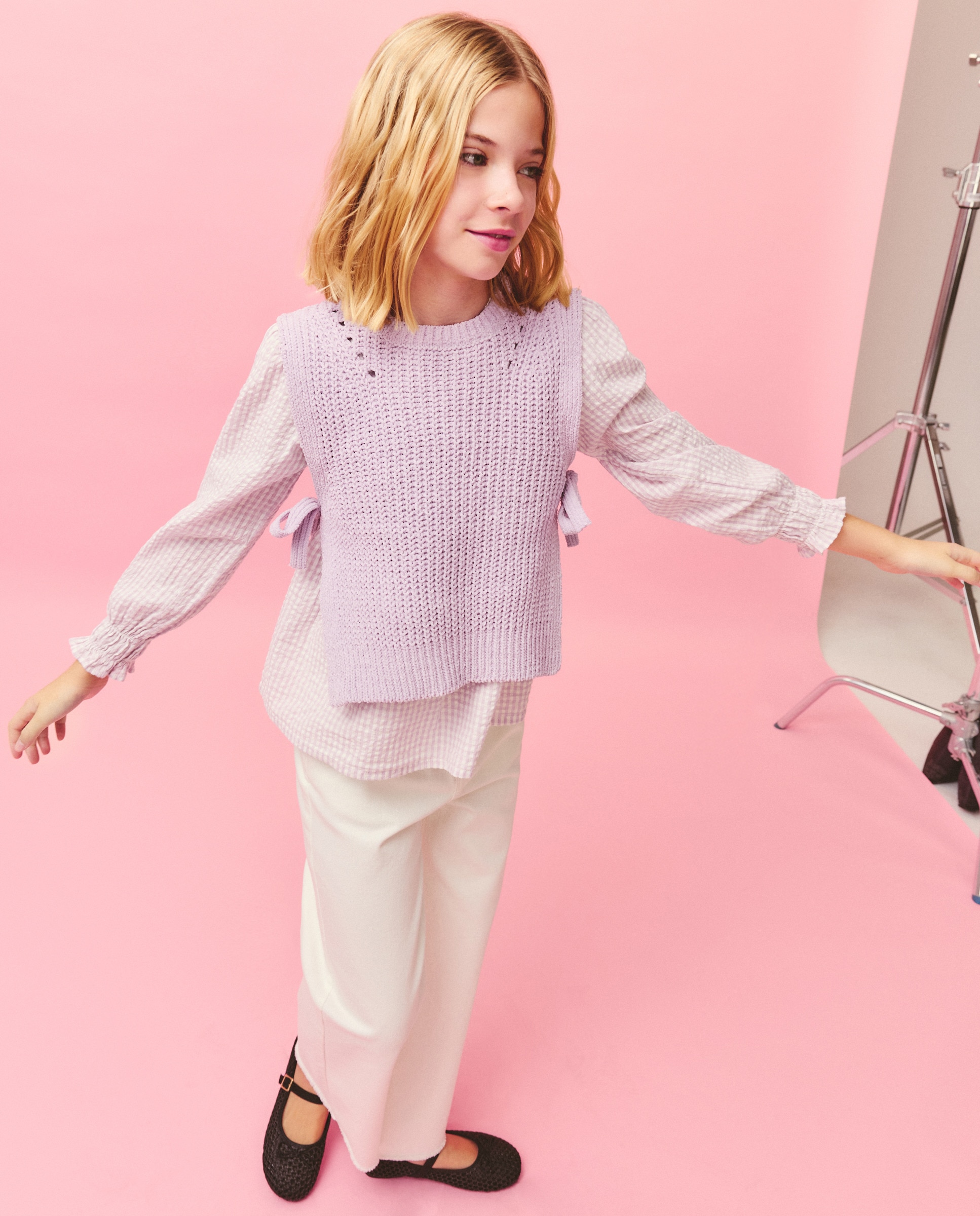 Colete de Tricot Chenille com Laços Laterais 284 Lilás-2