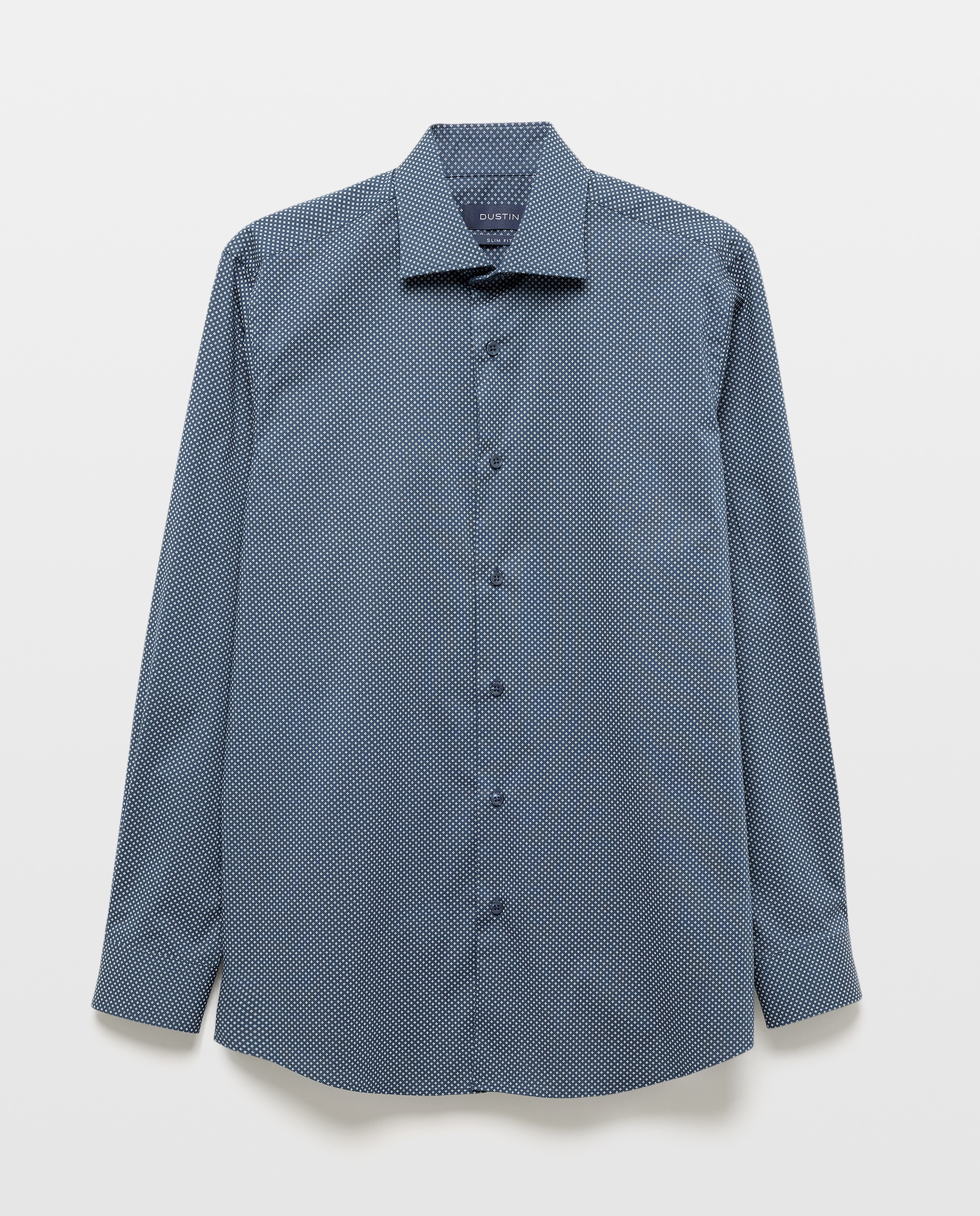 Camisa Clássica Slim Fit com Manga Comprida e Estampado de Gravata Azul-marinho-4