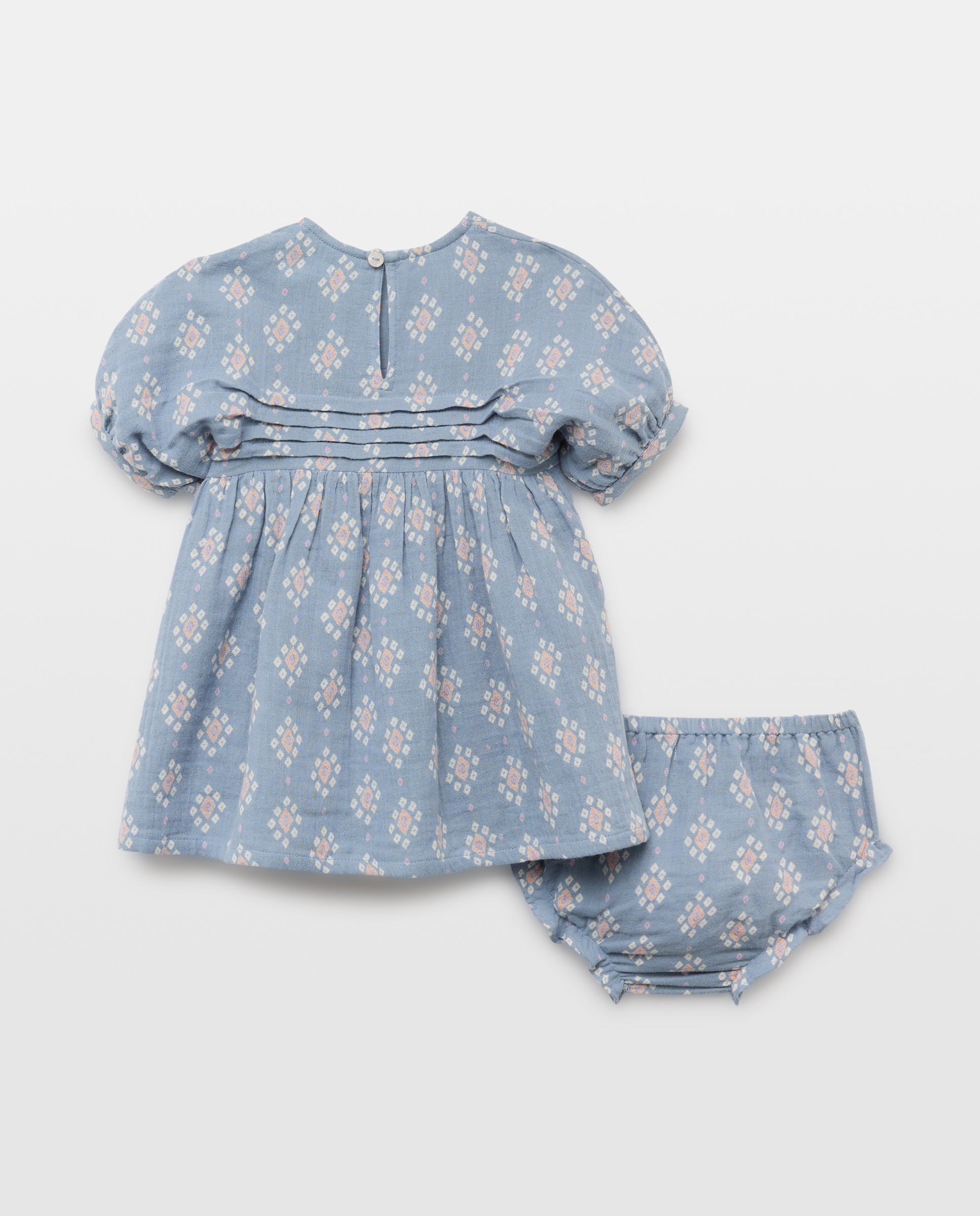 Vestido bebé niña de doble gasa estampado Azul pálido-2