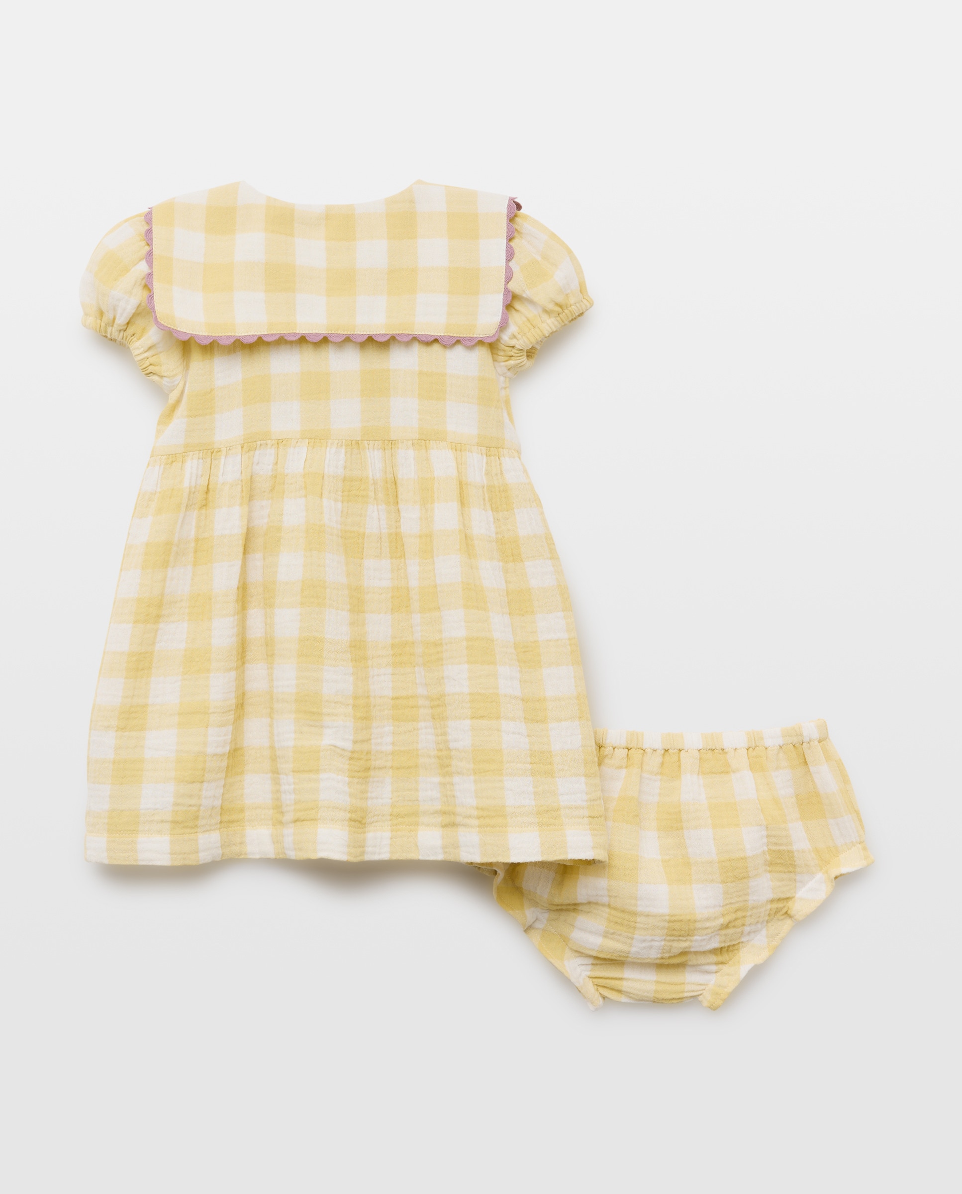 Vestido bebé niña de gasa de cuadros vichy 560 Oliva-2