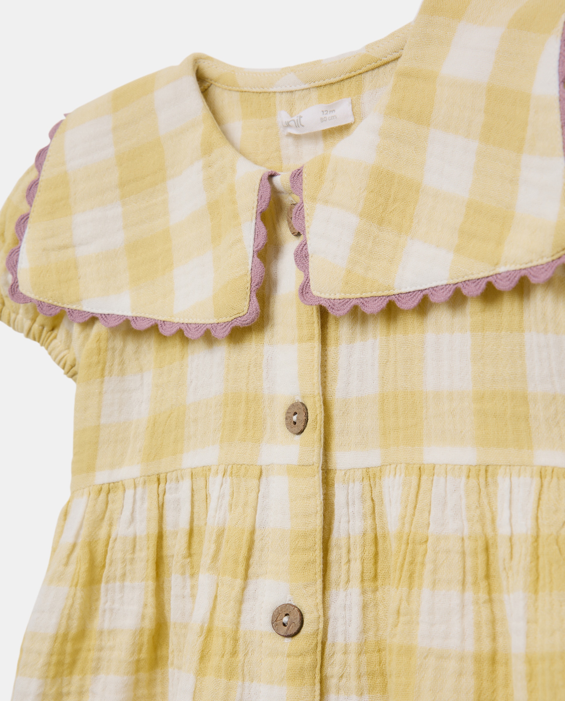 Vestido bebé niña de gasa de cuadros vichy 560 Oliva-3