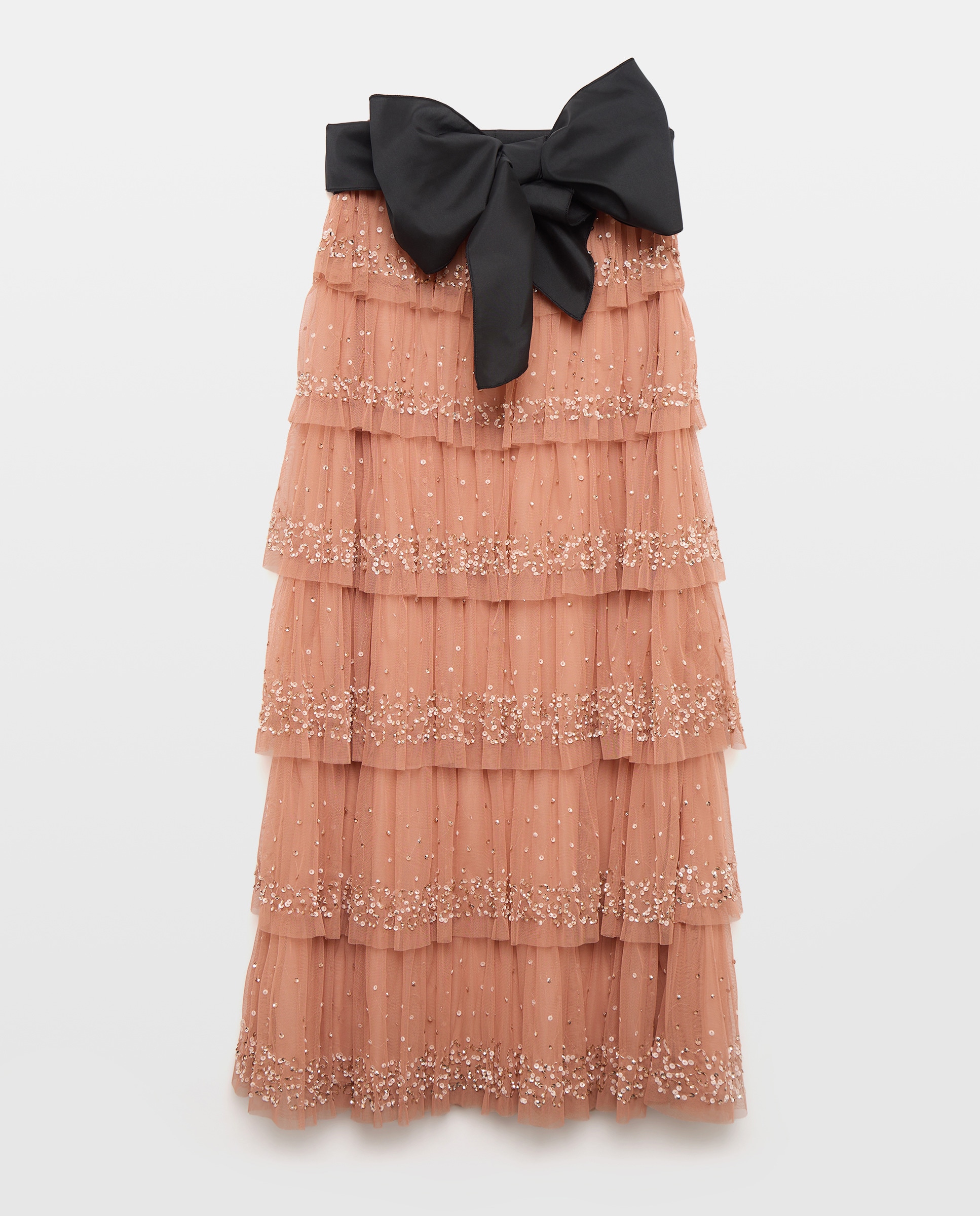 Saia Midi de Tule com Folhos e Pedraria 390 Ouro-4