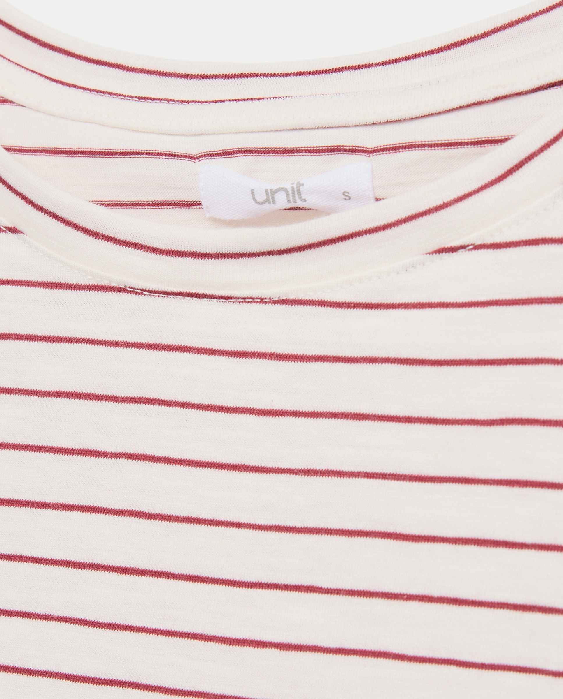 Camiseta básica de mujer cuello caja de rayas Rojo-5