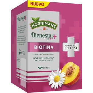 Bienestar +plus Biotina infusión de manzanilla, melocotón y regaliz sin teína estuche 15 bolsitas - Hornimans