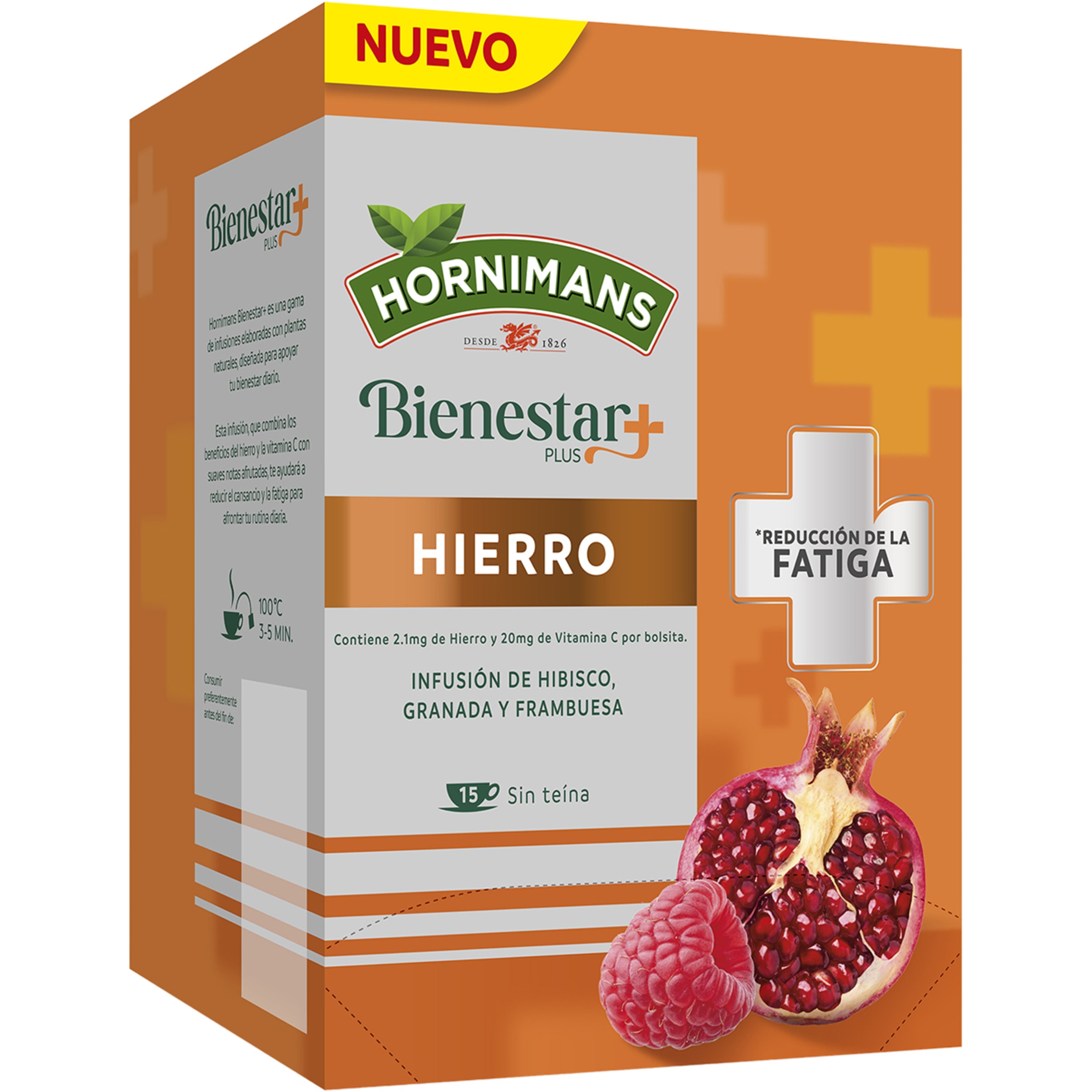 Bienestar +plus infusión de hibisco, granada y frambuesa Hierro sin teína estuche 15 bolsitas