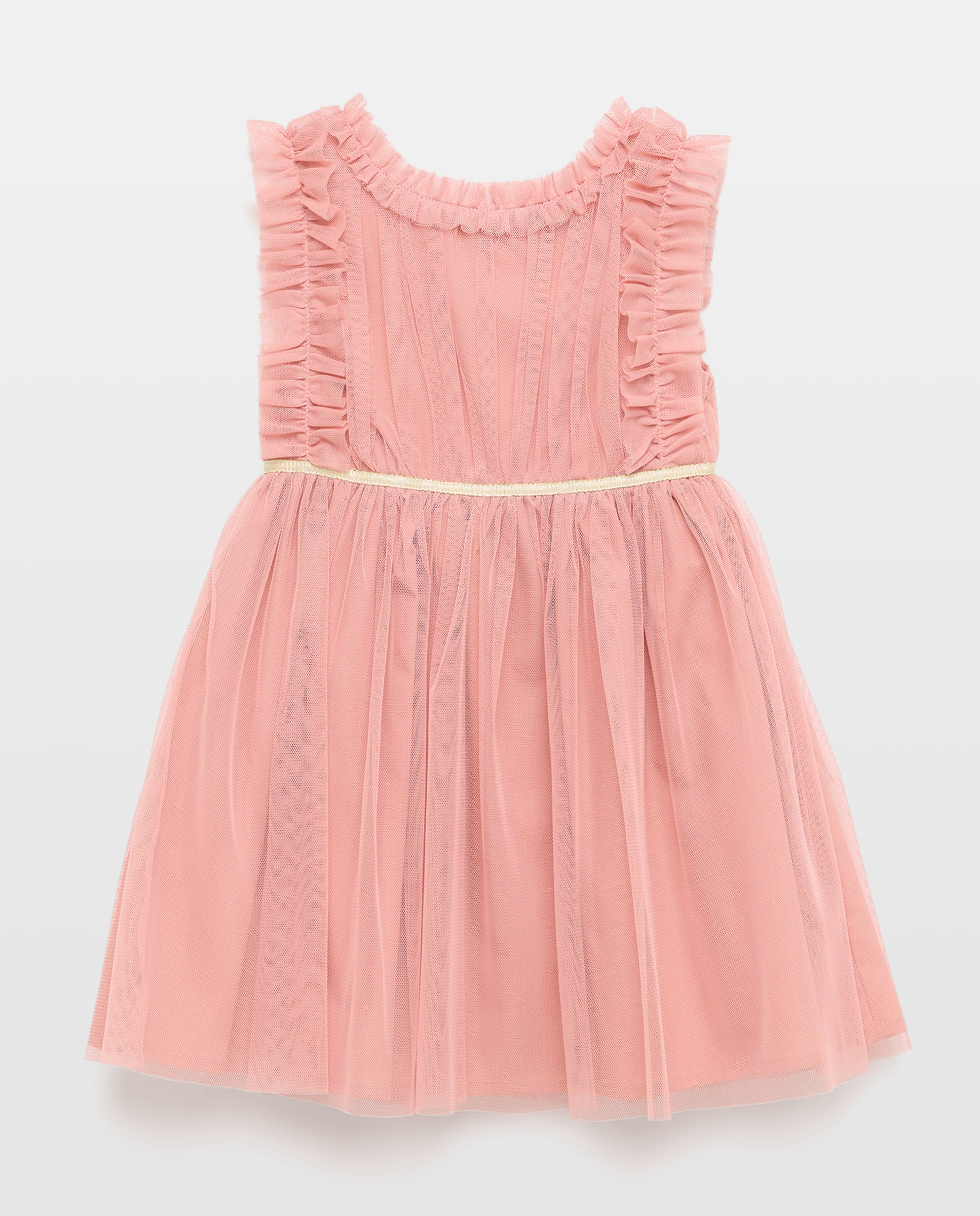 Vestido de Tule Liso com Folhos de Criança 220 Rosa Pálido-1