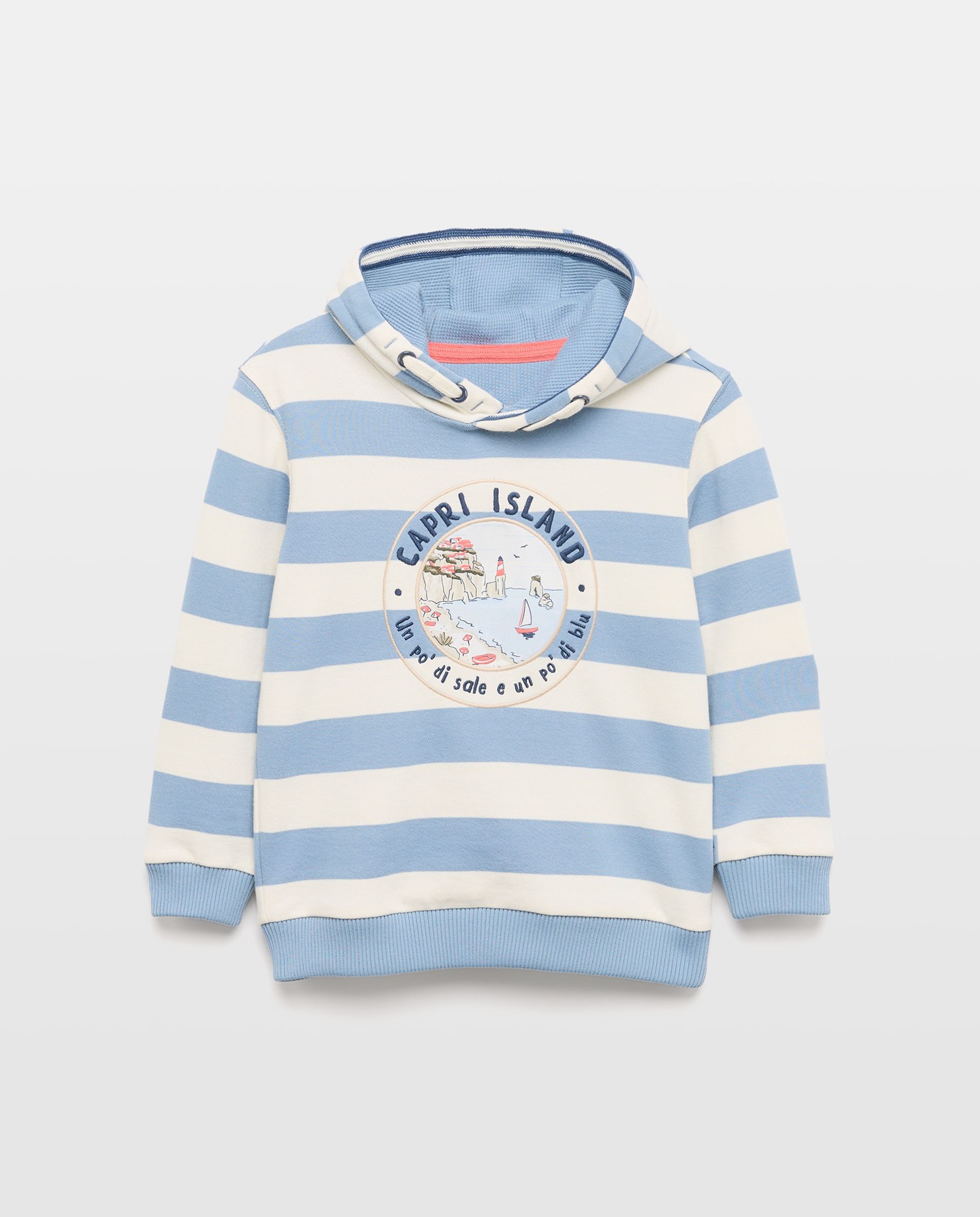 Sweatshirt Fechada com Capuz Waffle, Risca Tecida e Desenho à Frente Coconut El Corte Inglés Azul-4