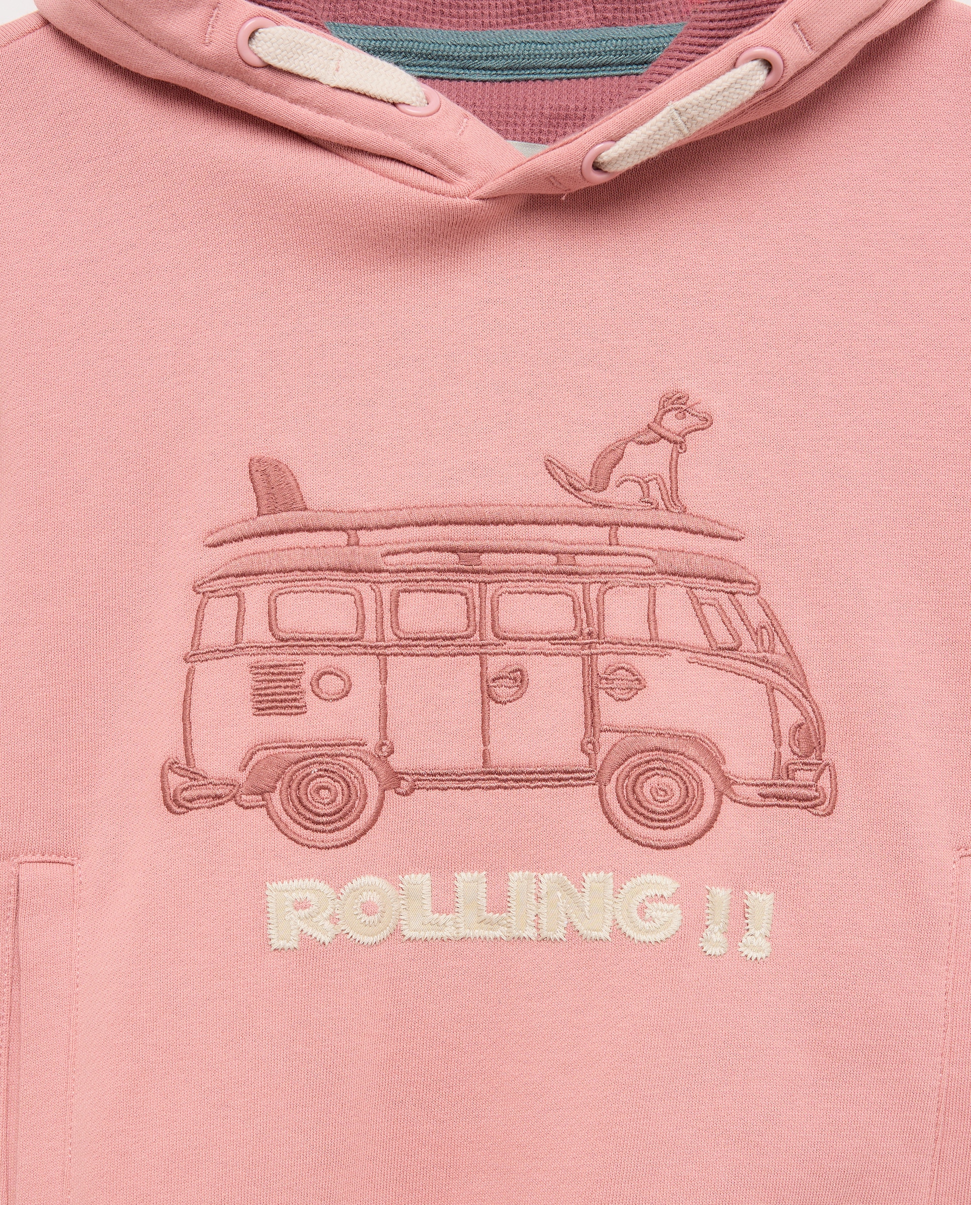 Sweatshirt com Capuz Waffle, Bolso Regular e Desenho Rolling Van 220 Rosa Pálido-5